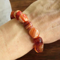 Carnelian Crystal Bracelet - 12mm Jelly Bean Gemstone Beaded Bracelet