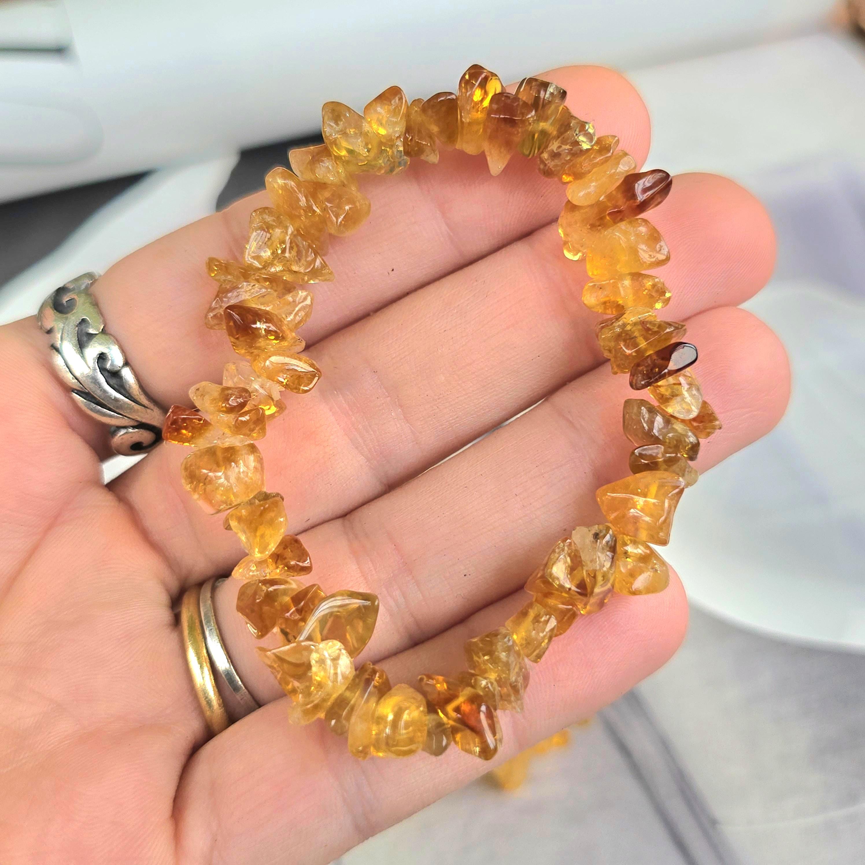 Golden Citrine Beaded Bracelet: Handmade Gemstone Chips Stretch Bracelet