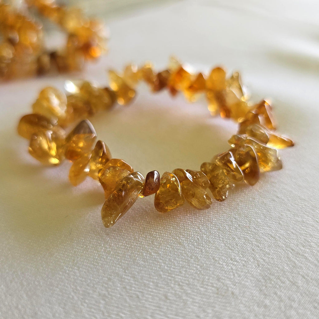 Golden Citrine Beaded Bracelet: Handmade Gemstone Chips Stretch Bracelet
