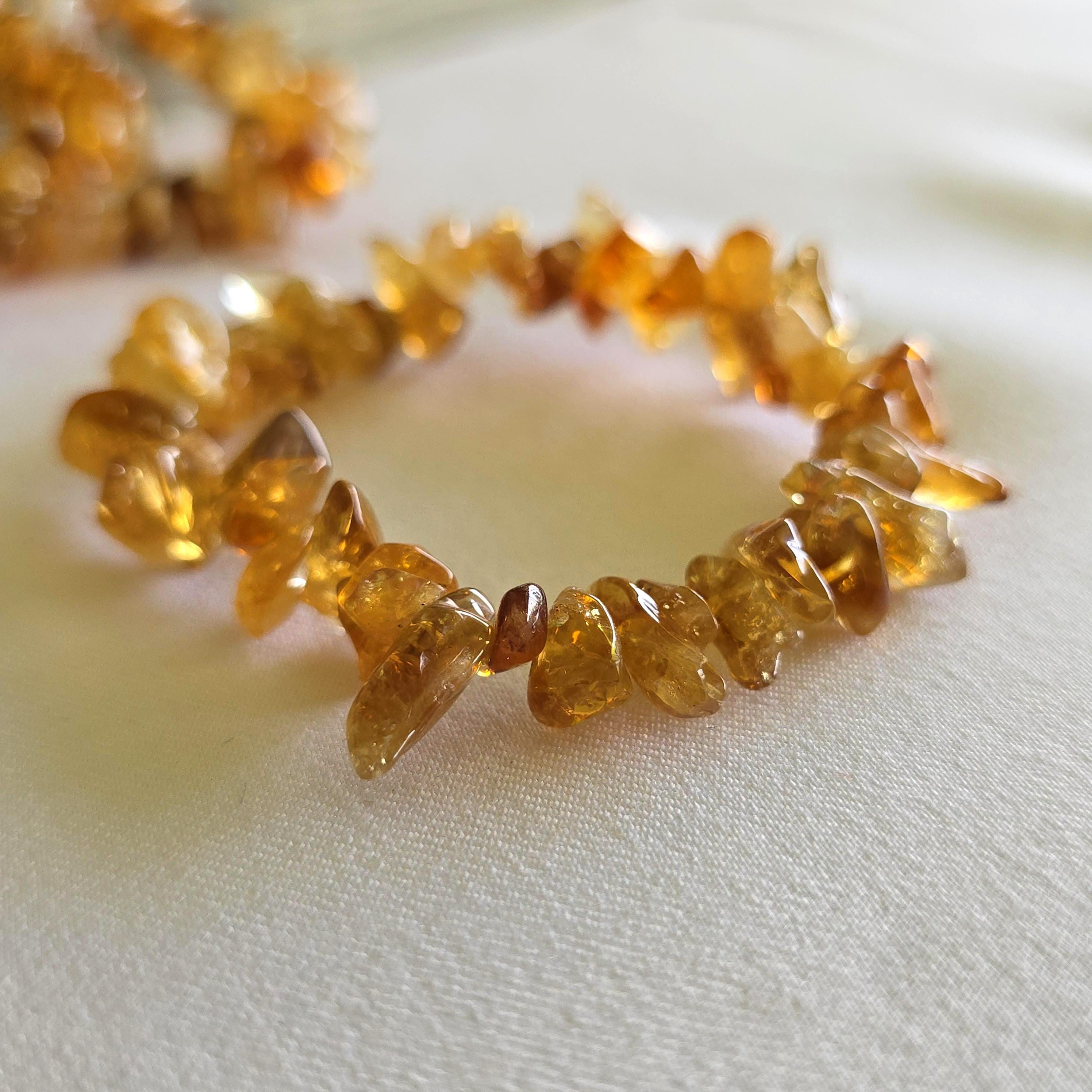 Golden Citrine Beaded Bracelet: Handmade Gemstone Chips Stretch Bracelet