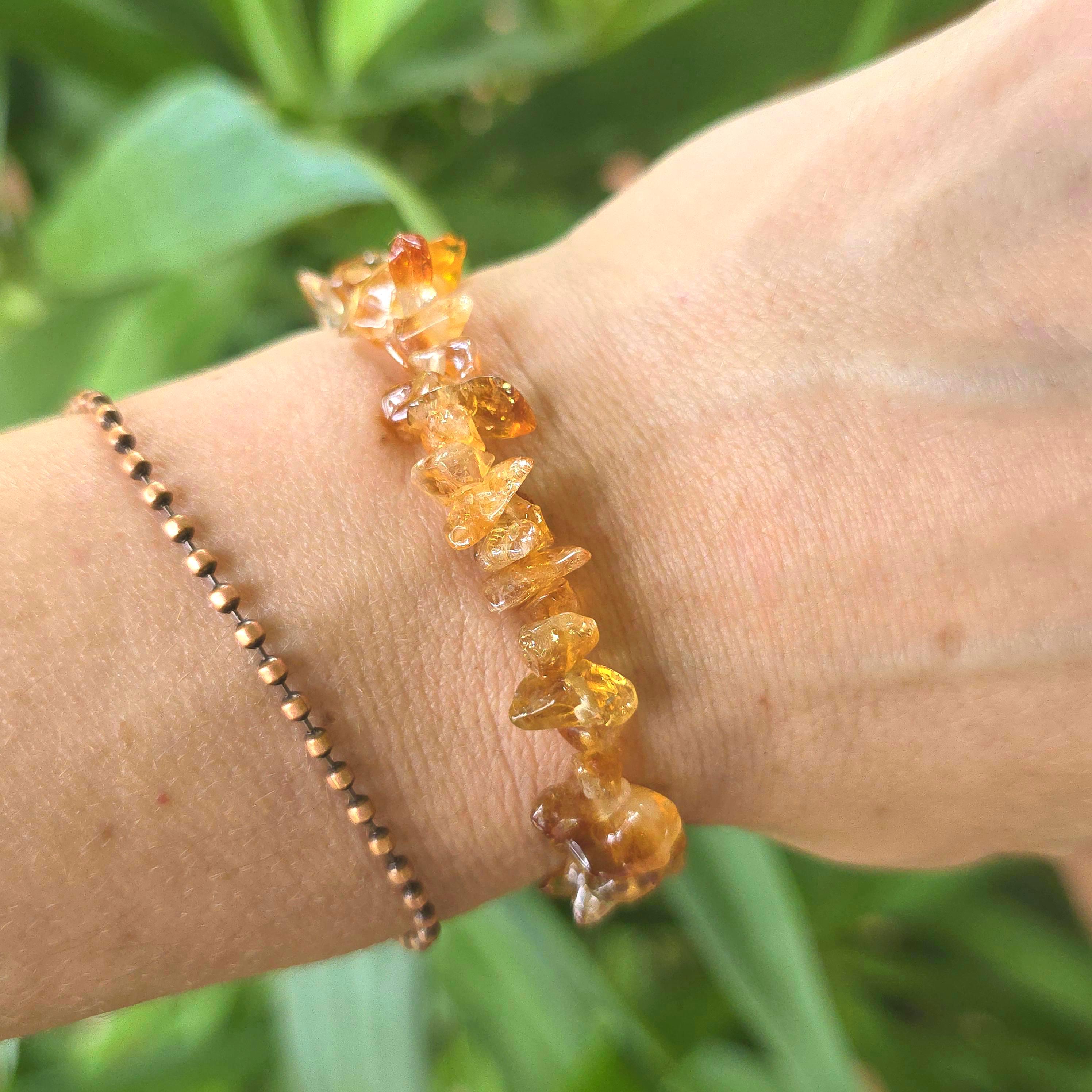 Golden Citrine Beaded Bracelet: Handmade Gemstone Chips Stretch Bracelet
