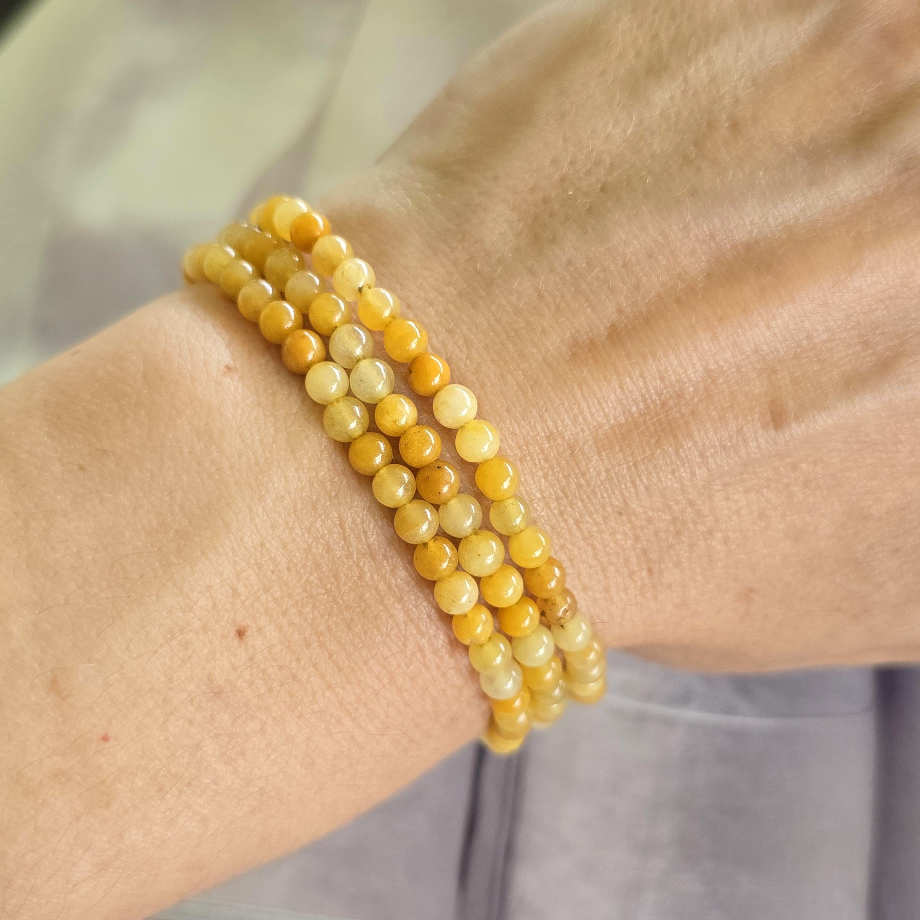 Yellow Aventurine Crystal Bracelet, 4mm Gemstone Beaded Bracelet