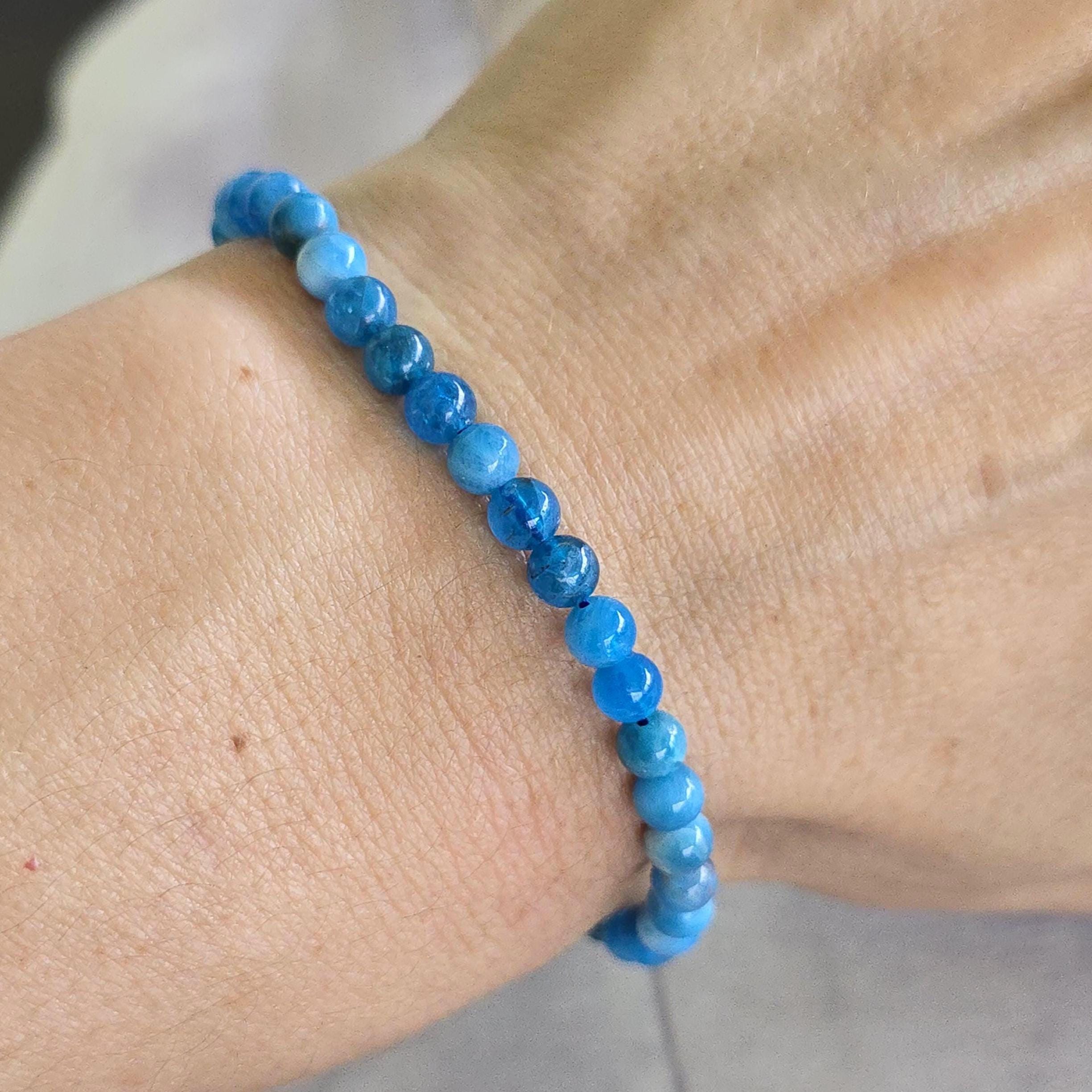 Blue Apatite Crystal Bracelet, 4mm, 6mm Handmade Gemstone Beaded Bracelet