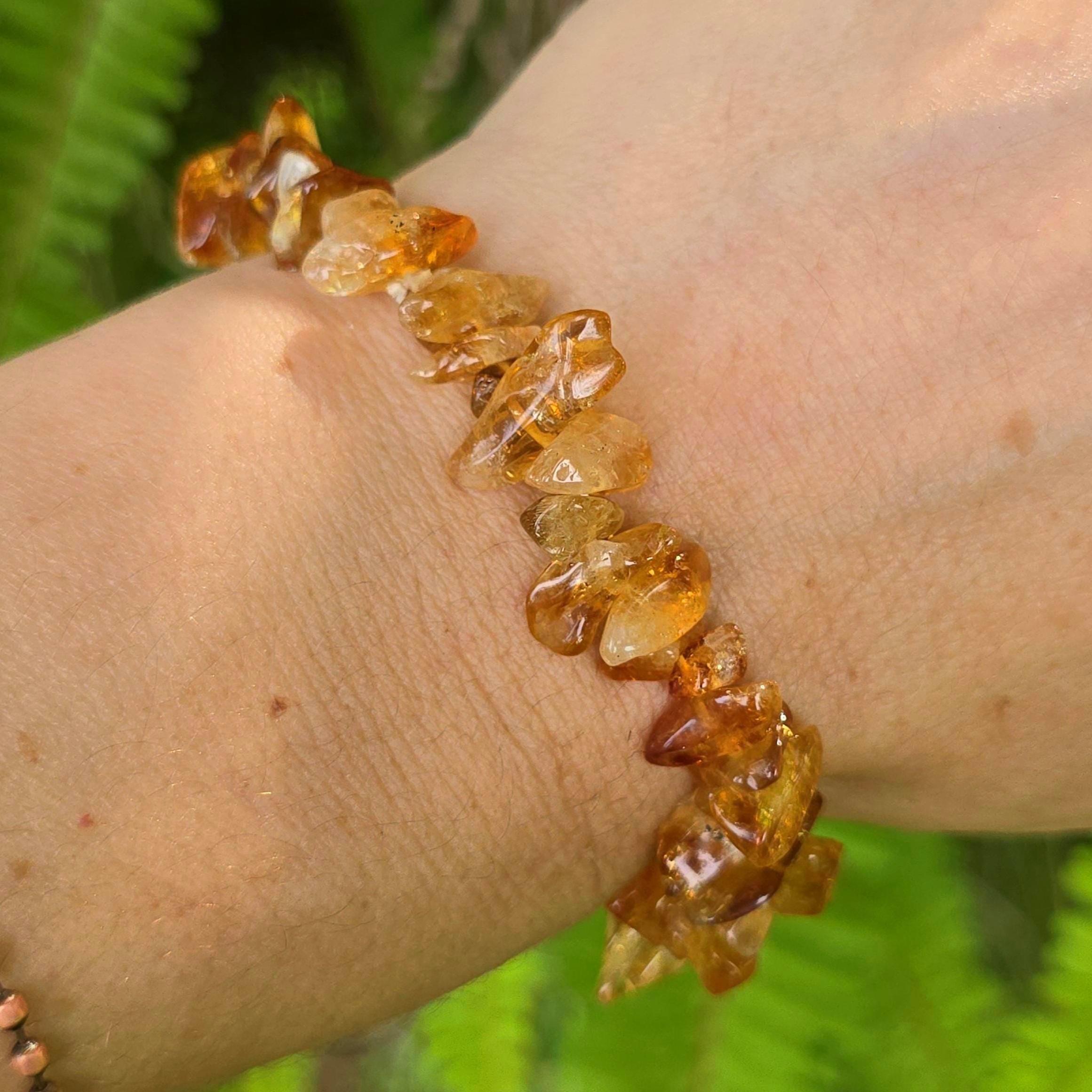 Golden Citrine Beaded Bracelet: Handmade Gemstone Chips Stretch Bracelet