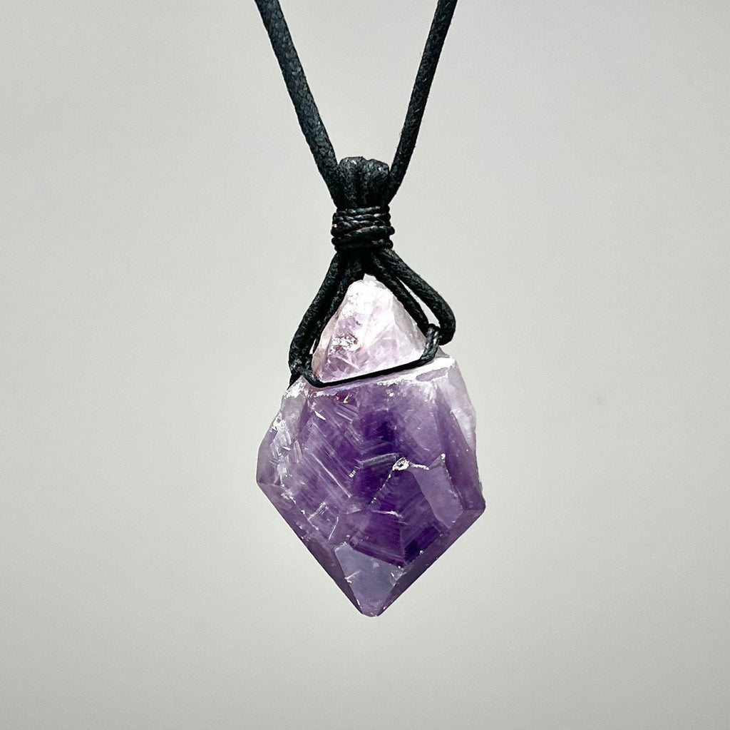 Amethyst Crystal Point Necklace: Adjustable Cord Pendant Necklace