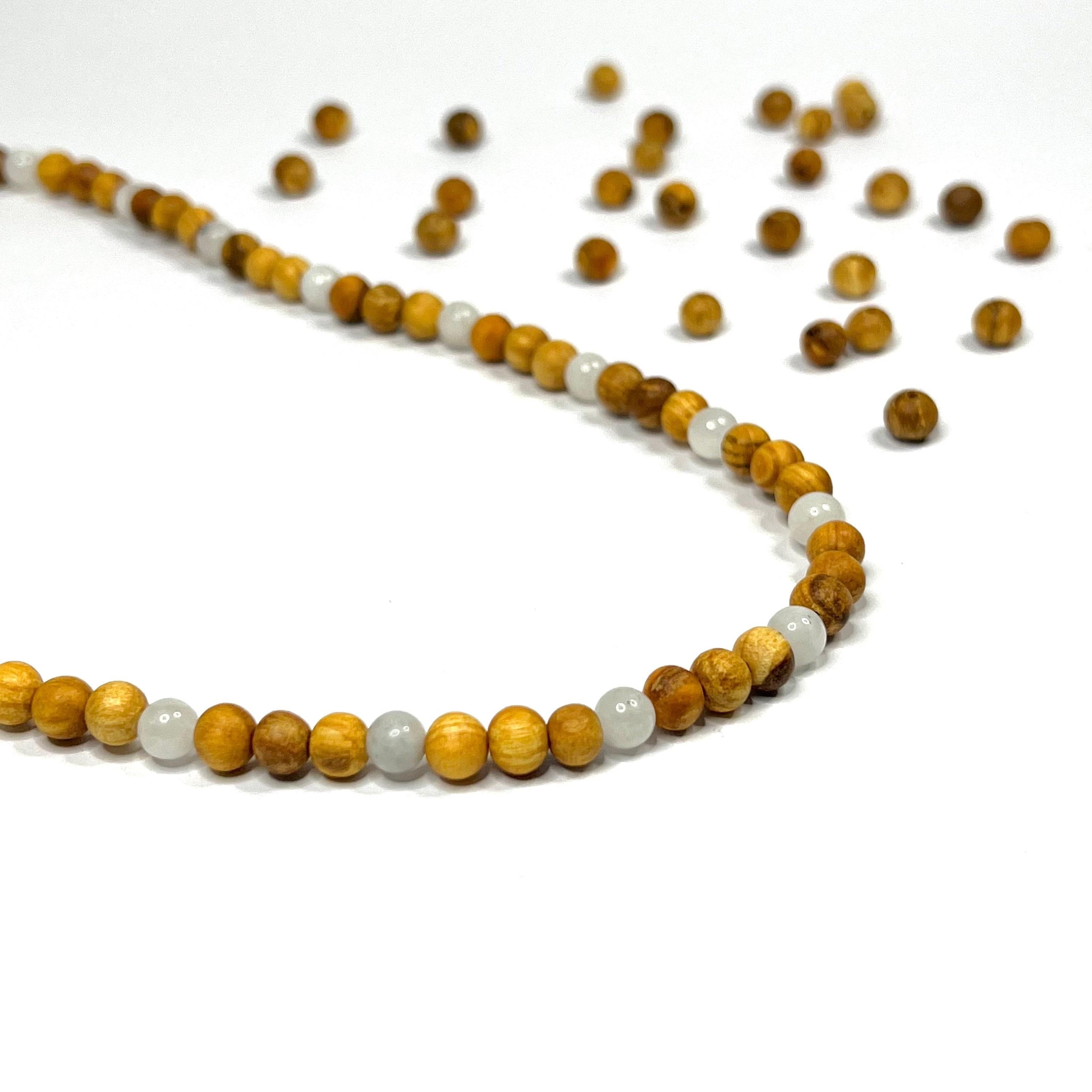 Palo Santo Wood Necklace With Rainbow Moonstone Beads