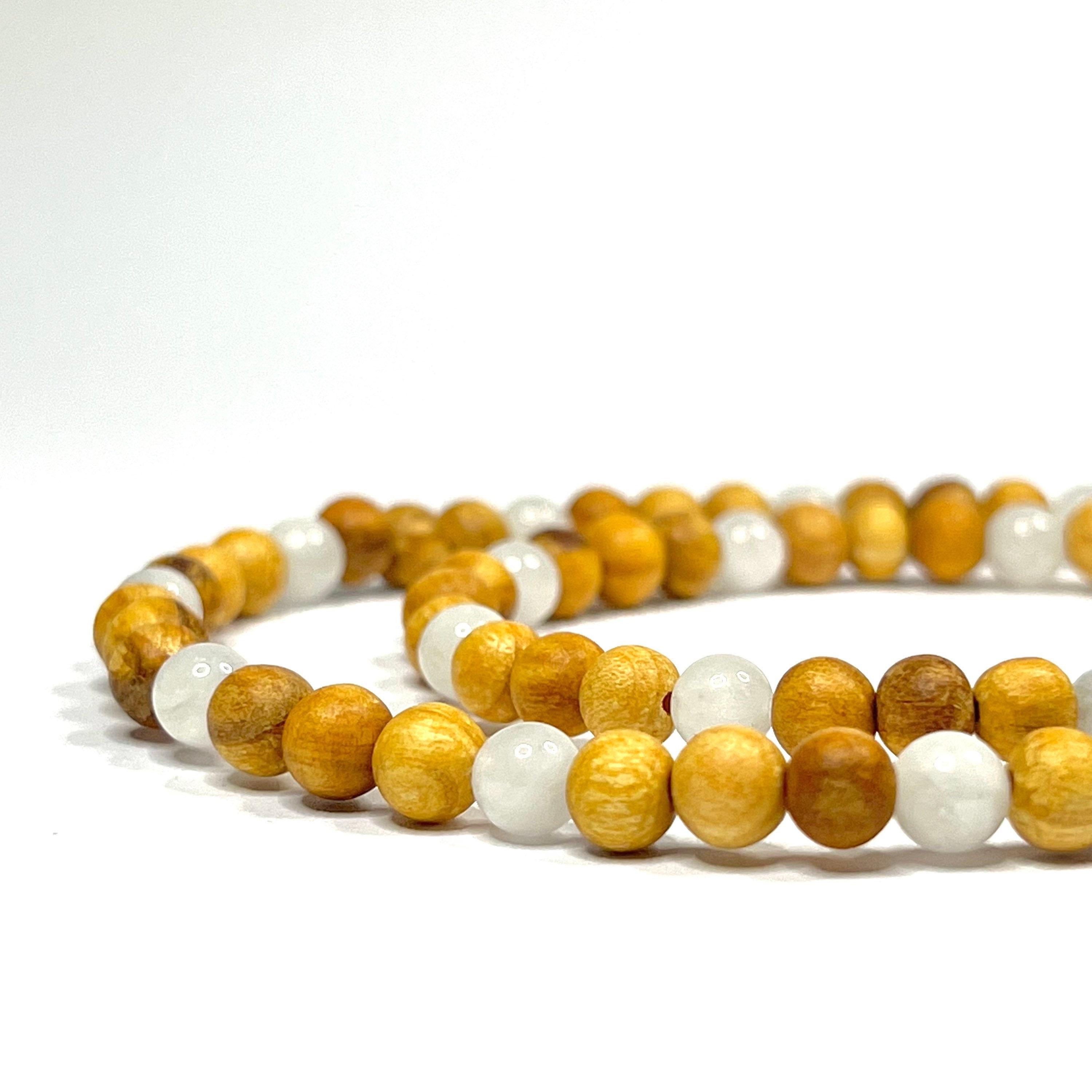 Palo Santo Wood Necklace With Rainbow Moonstone Beads