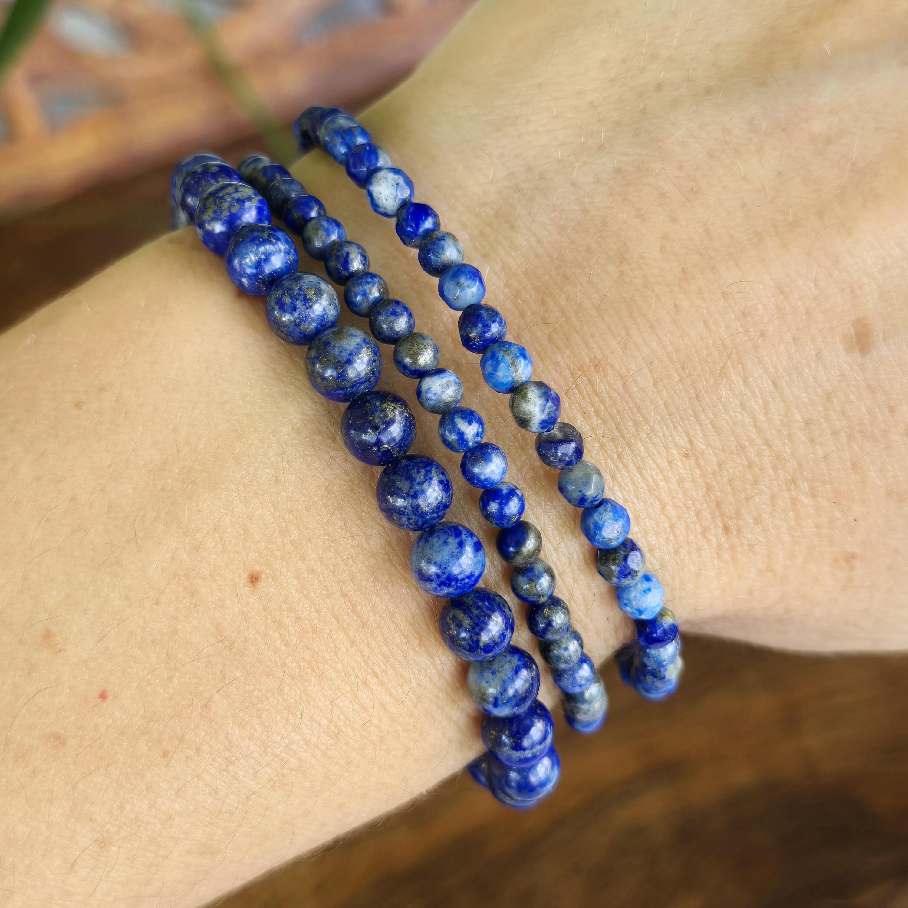 Lapis Lazuli Crystal Bracelet, 4mm, 6mm Gemstone Beaded Bracelet