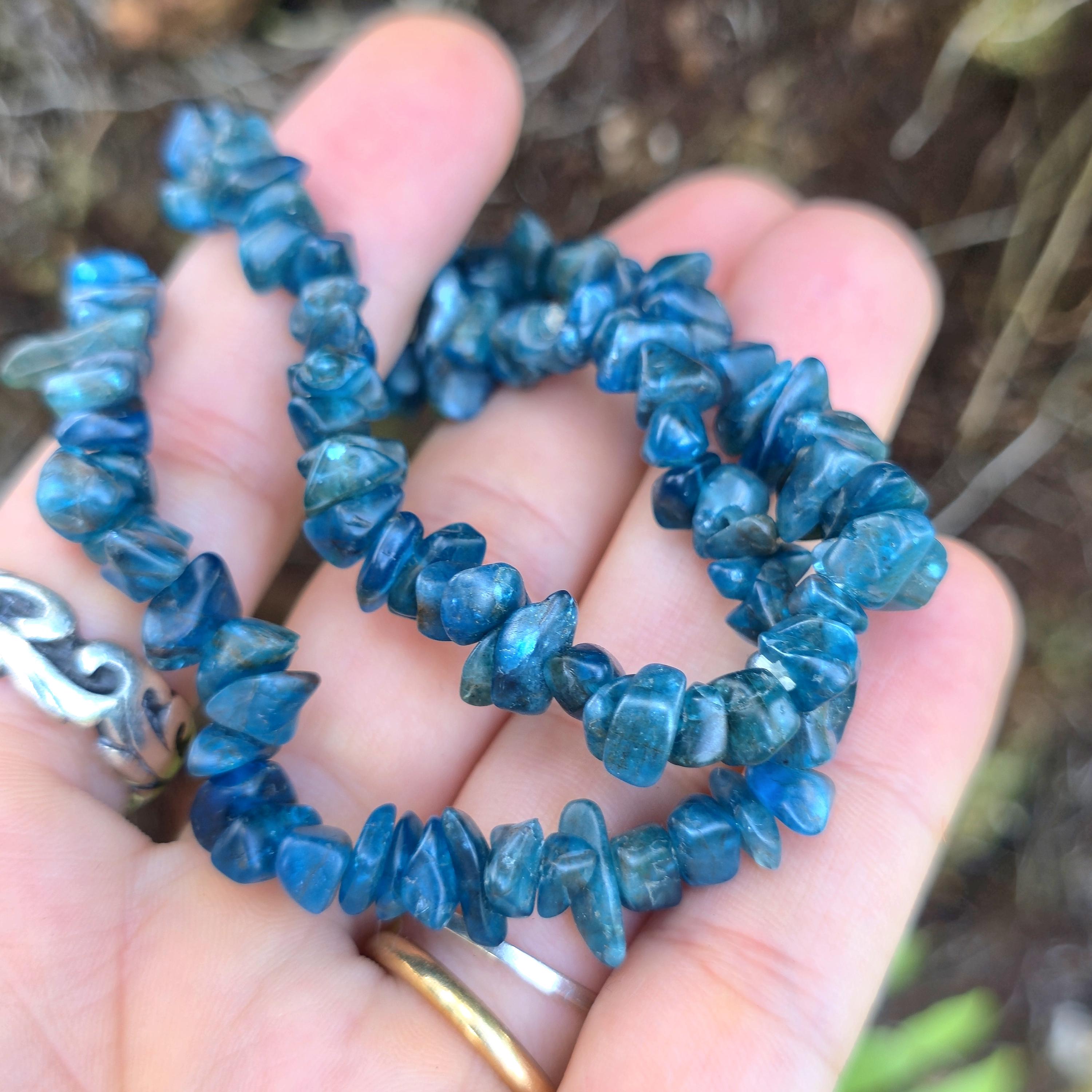 Blue Apatite Beaded Bracelet, Gemstone Crystal Chips Stretch Bracelet