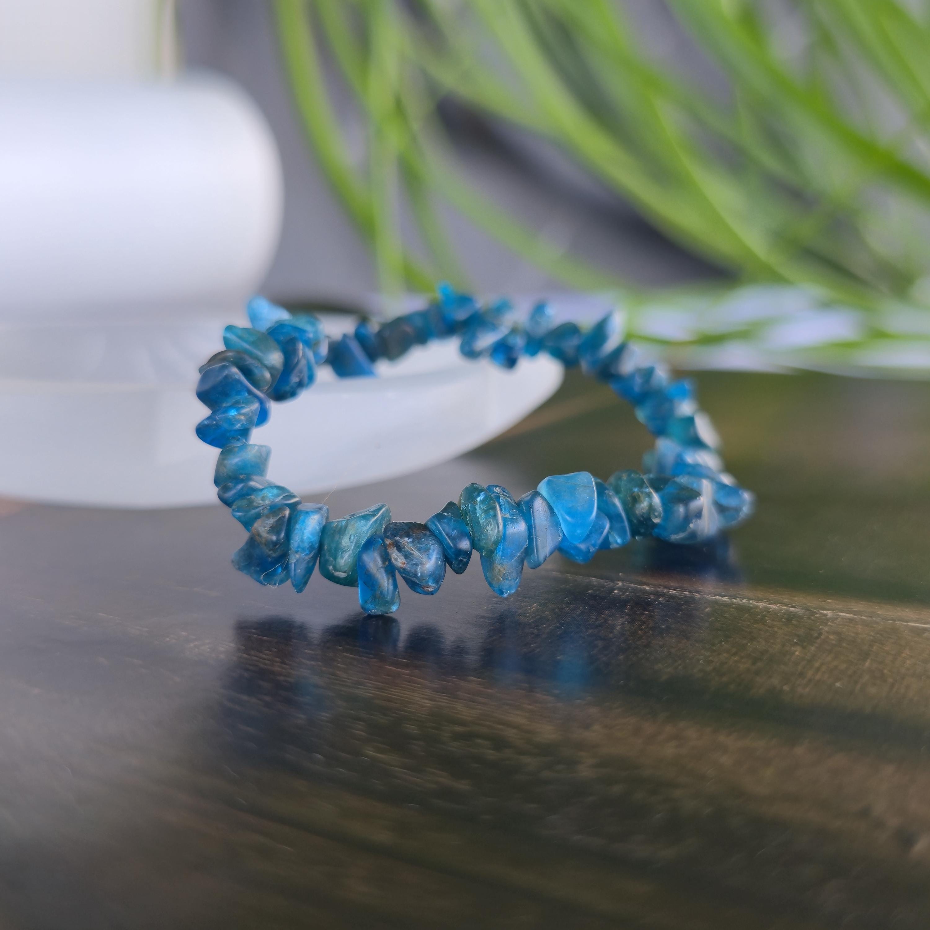 Blue Apatite Beaded Bracelet, Gemstone Crystal Chips Stretch Bracelet