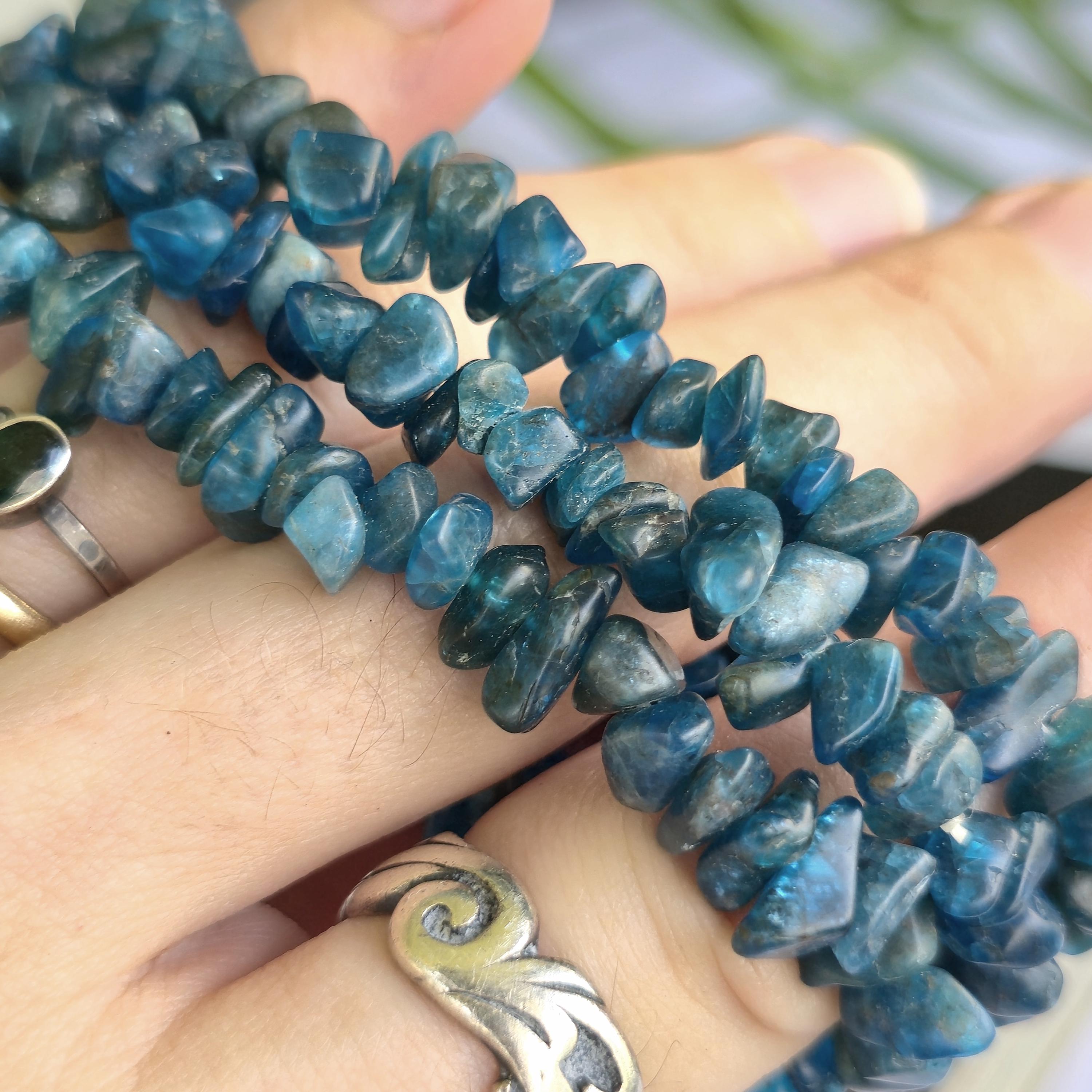 Blue Apatite Beaded Bracelet, Gemstone Crystal Chips Stretch Bracelet
