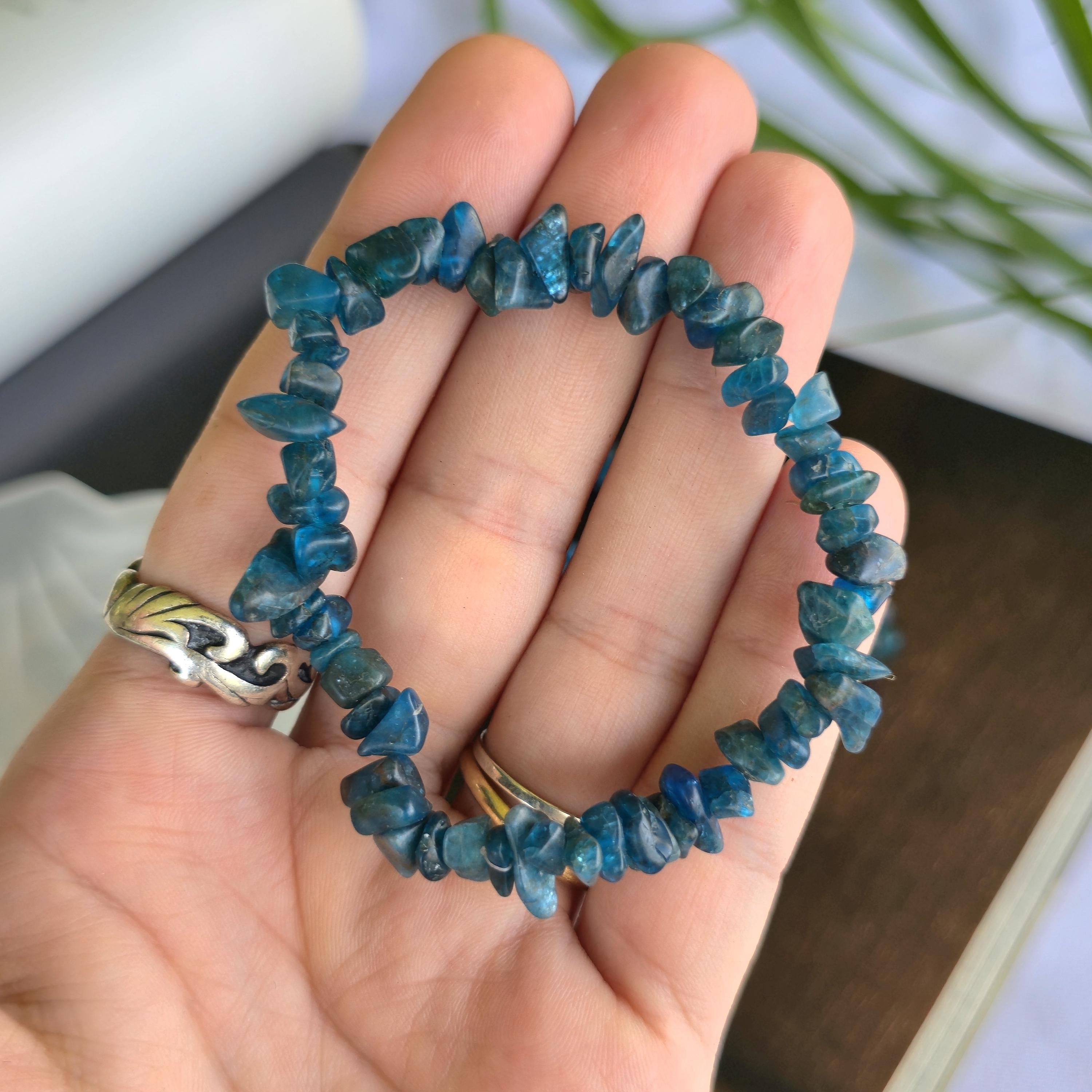 Blue Apatite Beaded Bracelet, Gemstone Crystal Chips Stretch Bracelet