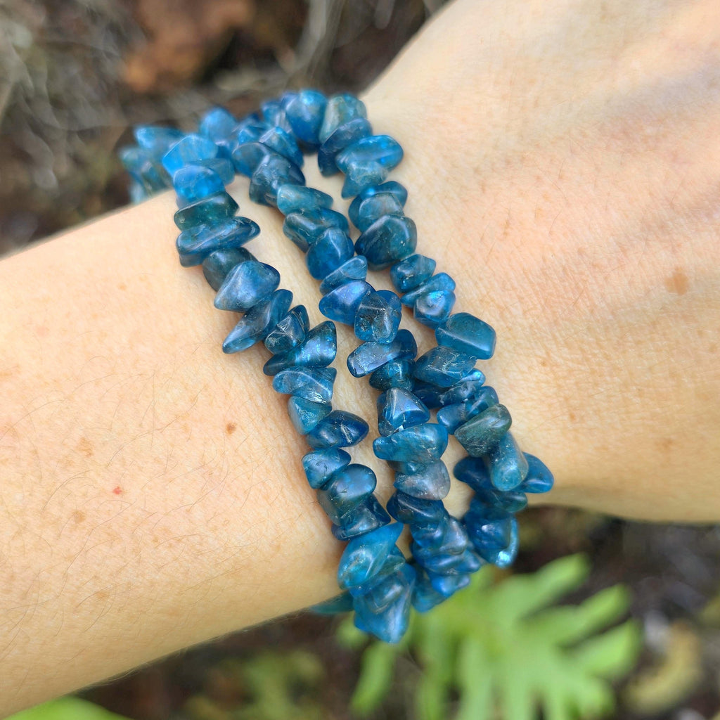 Blue Apatite Beaded Bracelet, Gemstone Crystal Chips Stretch Bracelet