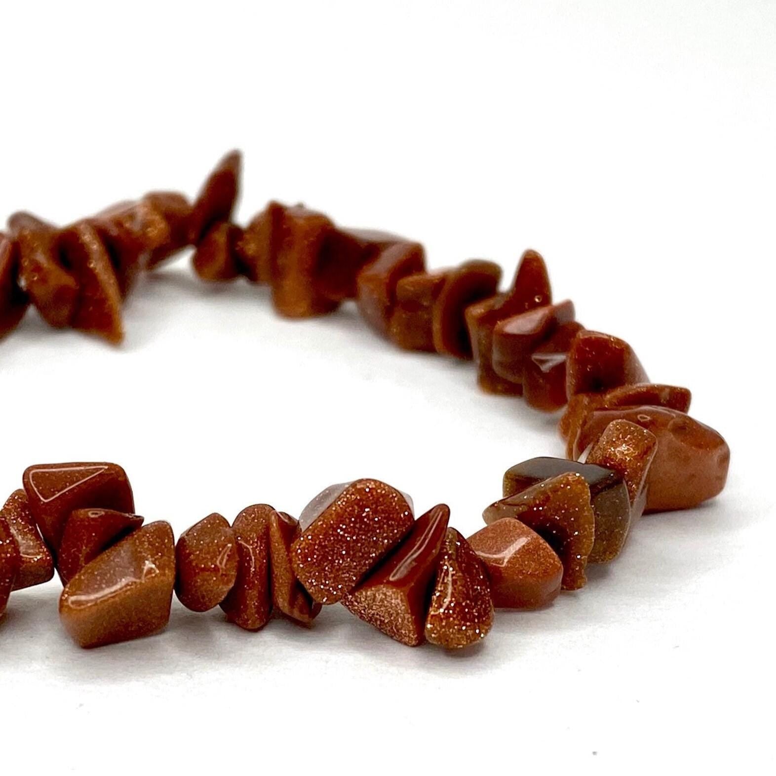 Red Goldstone Beaded Bracelet, Handmade Crystal Chips Stretch Bracelet