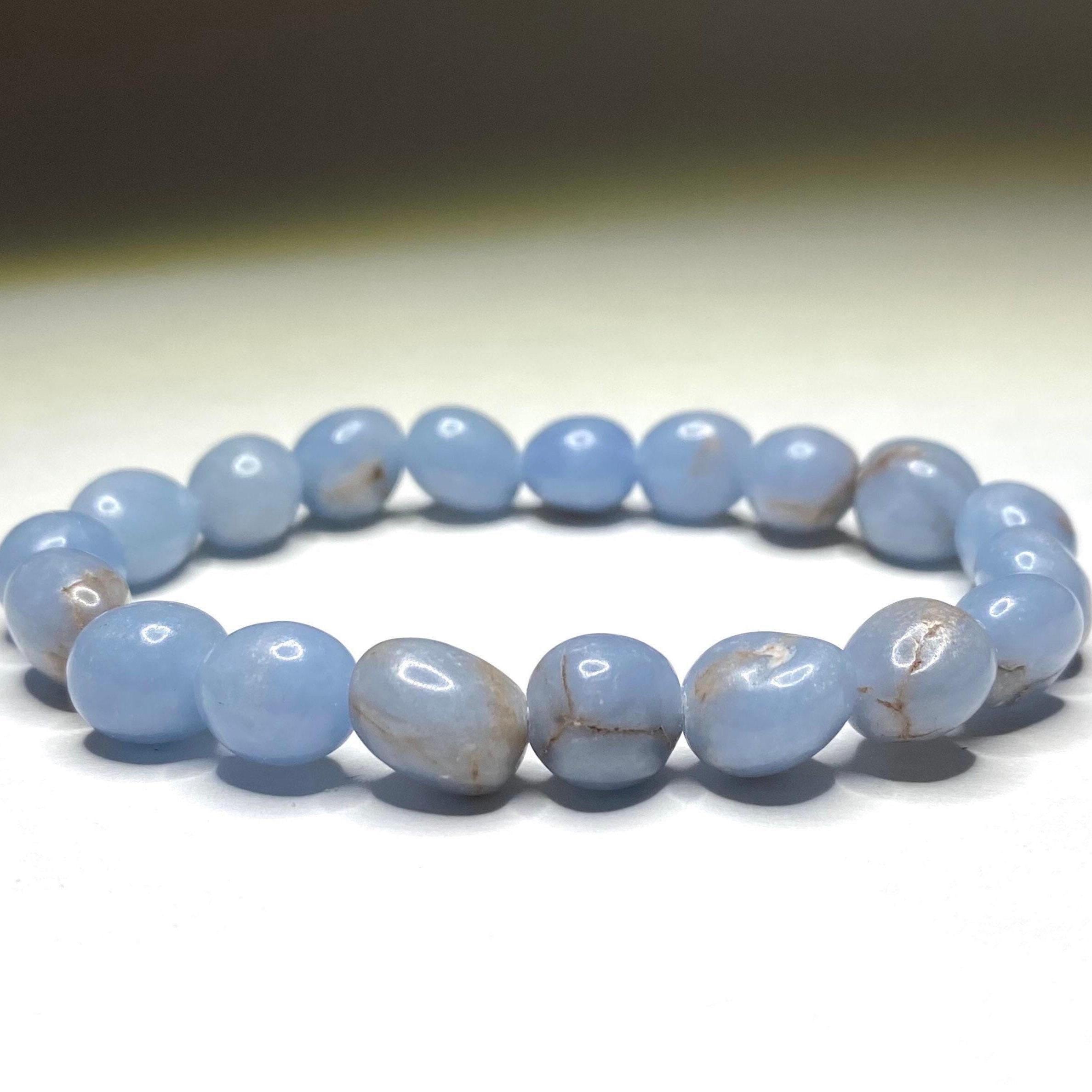Angelite Crystal Bracelet: 8mm Handmade Tumbled Gemstone Bracelet