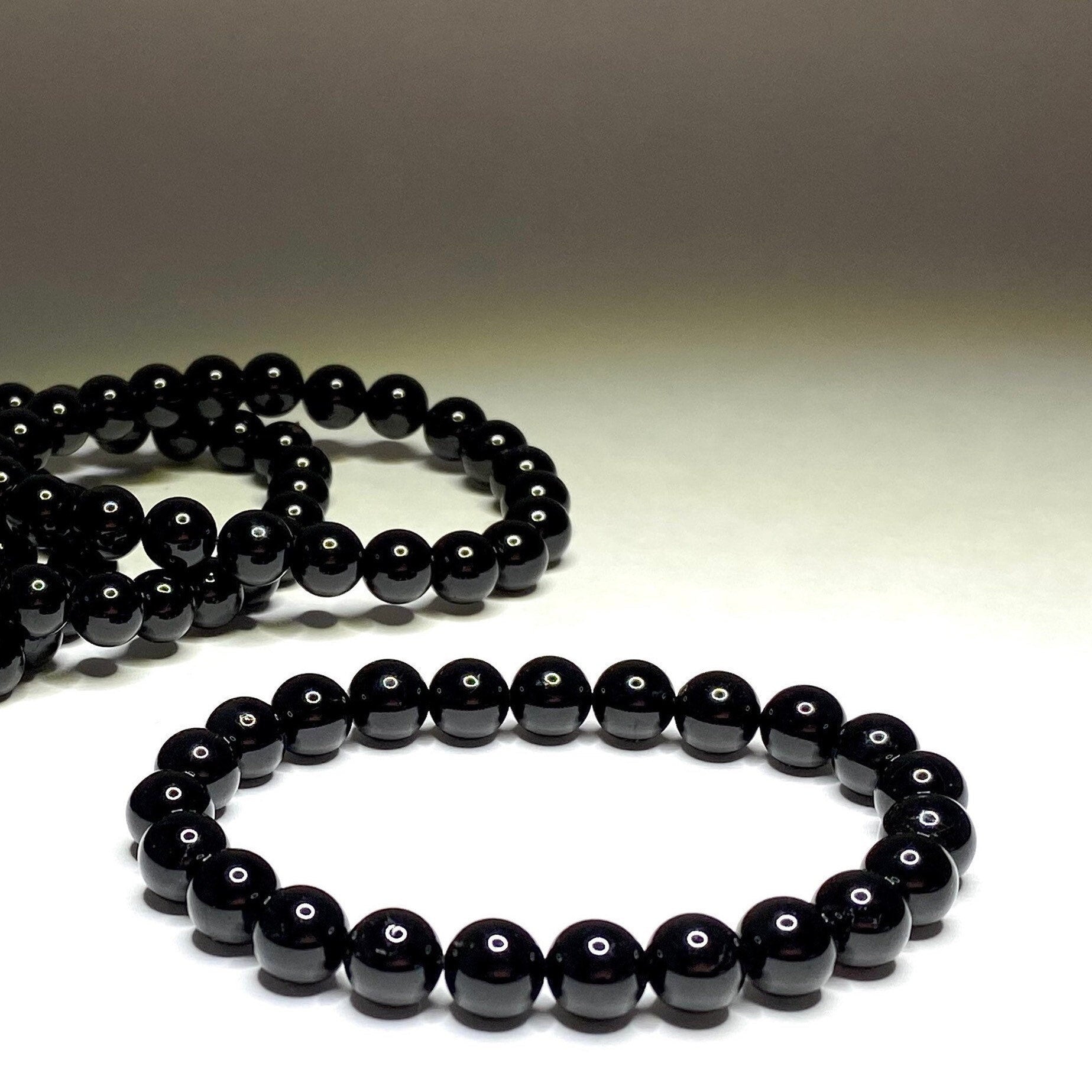 Black Tourmaline Crystal Bracelet - Handmade Gemstone Beaded Bracelet 4mm, 6mm, 8mm