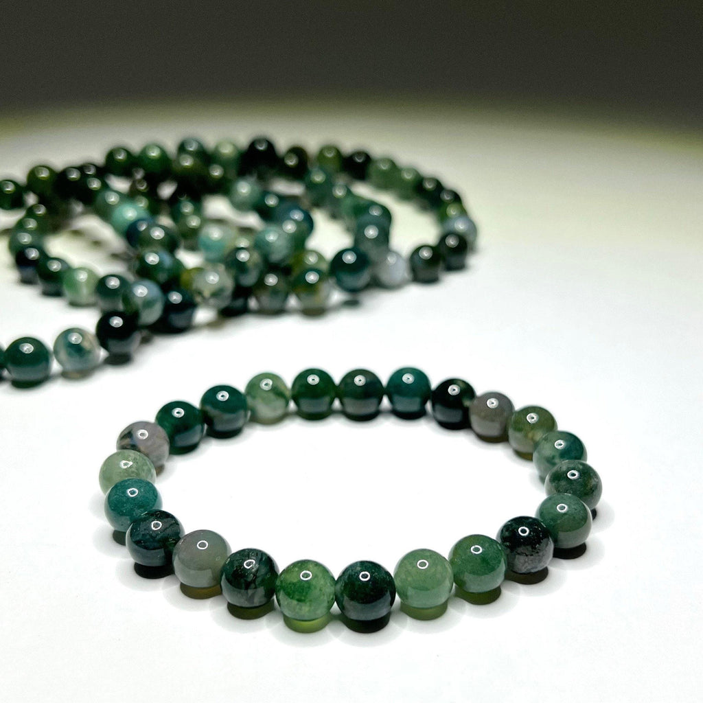 Moss Agate Crystal Bracelet: Gemstone Beaded Stretch Bracelet