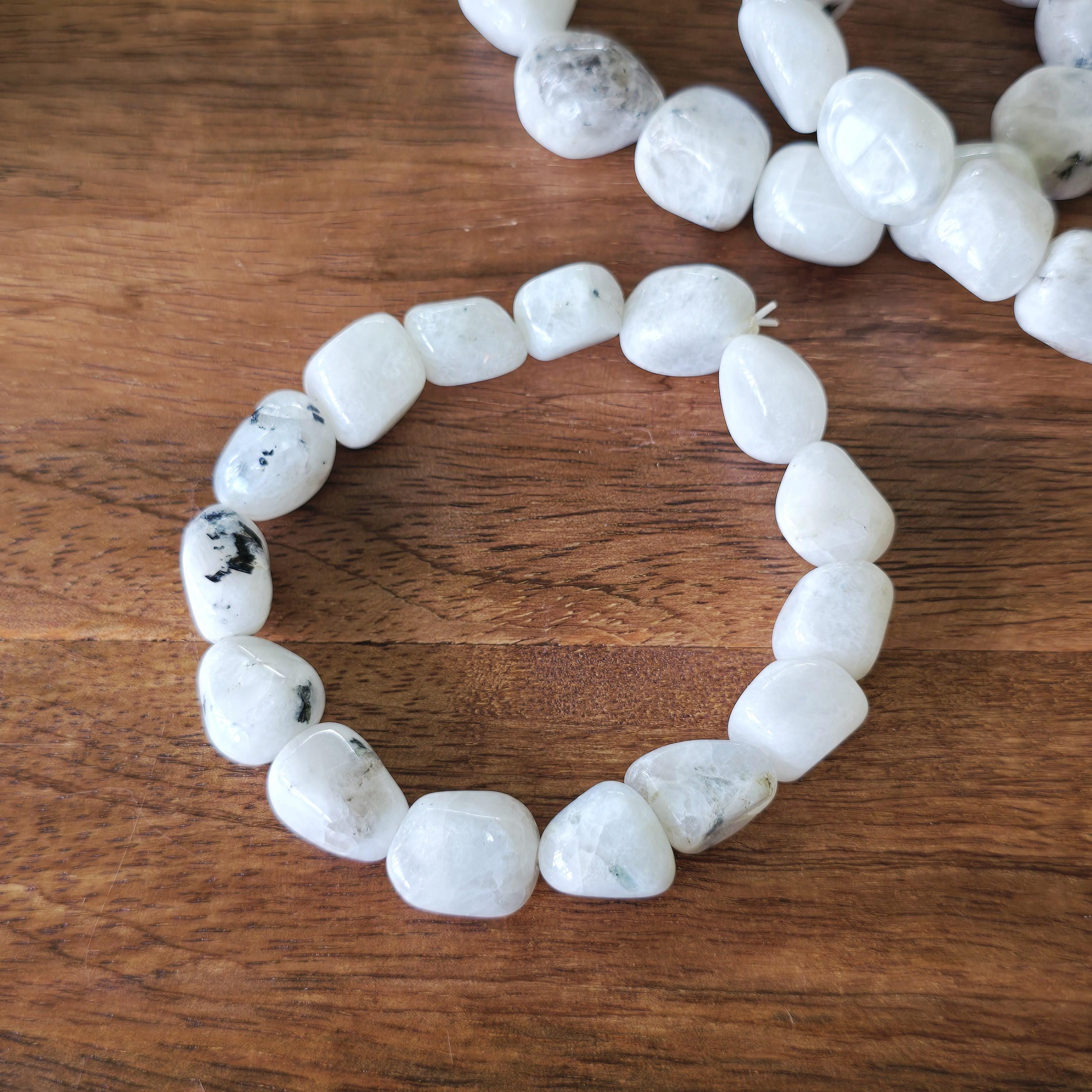 Rainbow Moonstone Crystal Bracelet, Large Handmade Tumbled Bracelet