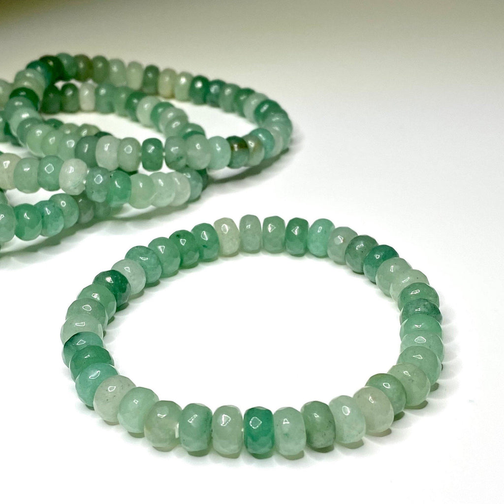 Green Aventurine Crystal Bracelet: Faceted Rondelle Beaded Bracelet