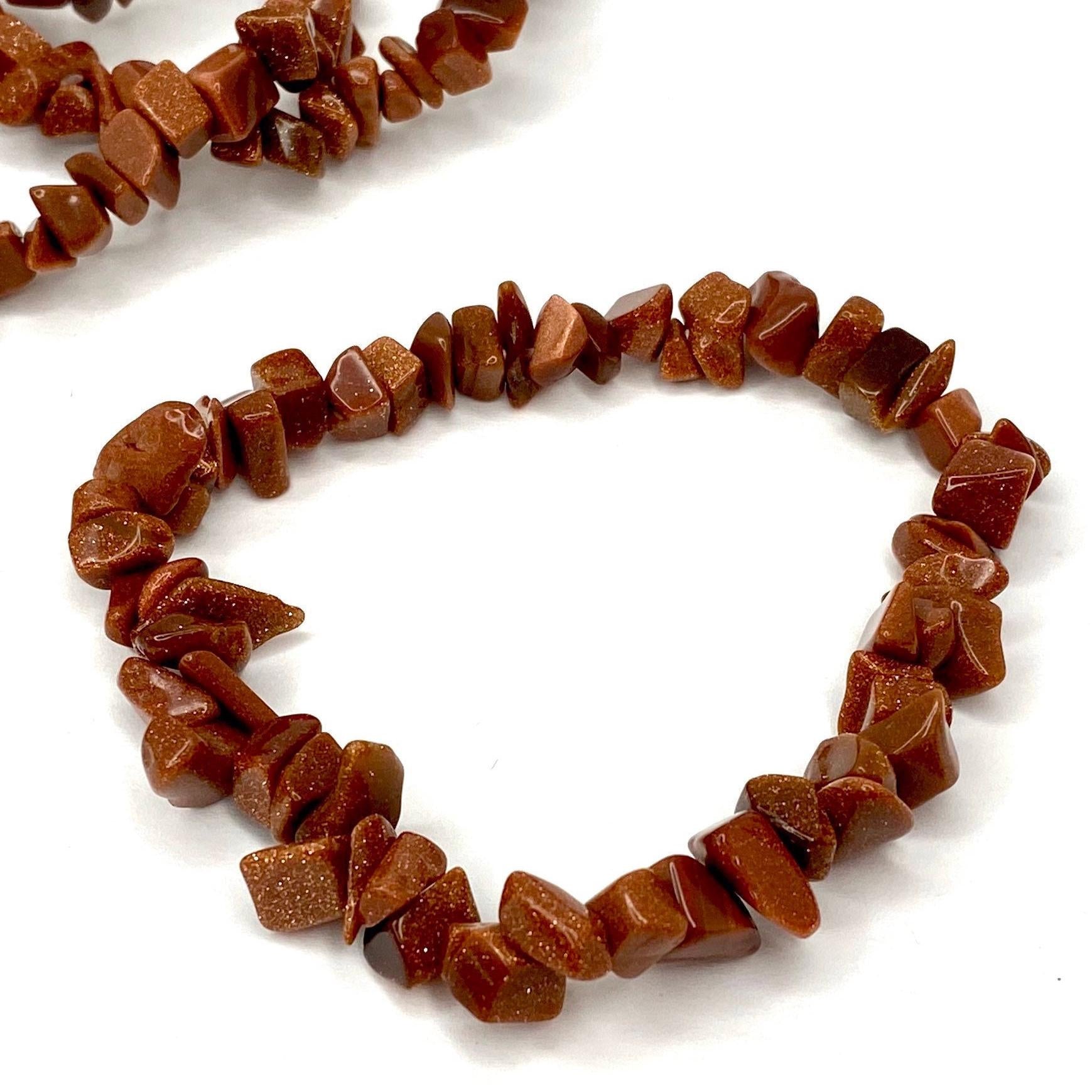 Red Goldstone Beaded Bracelet, Handmade Crystal Chips Stretch Bracelet