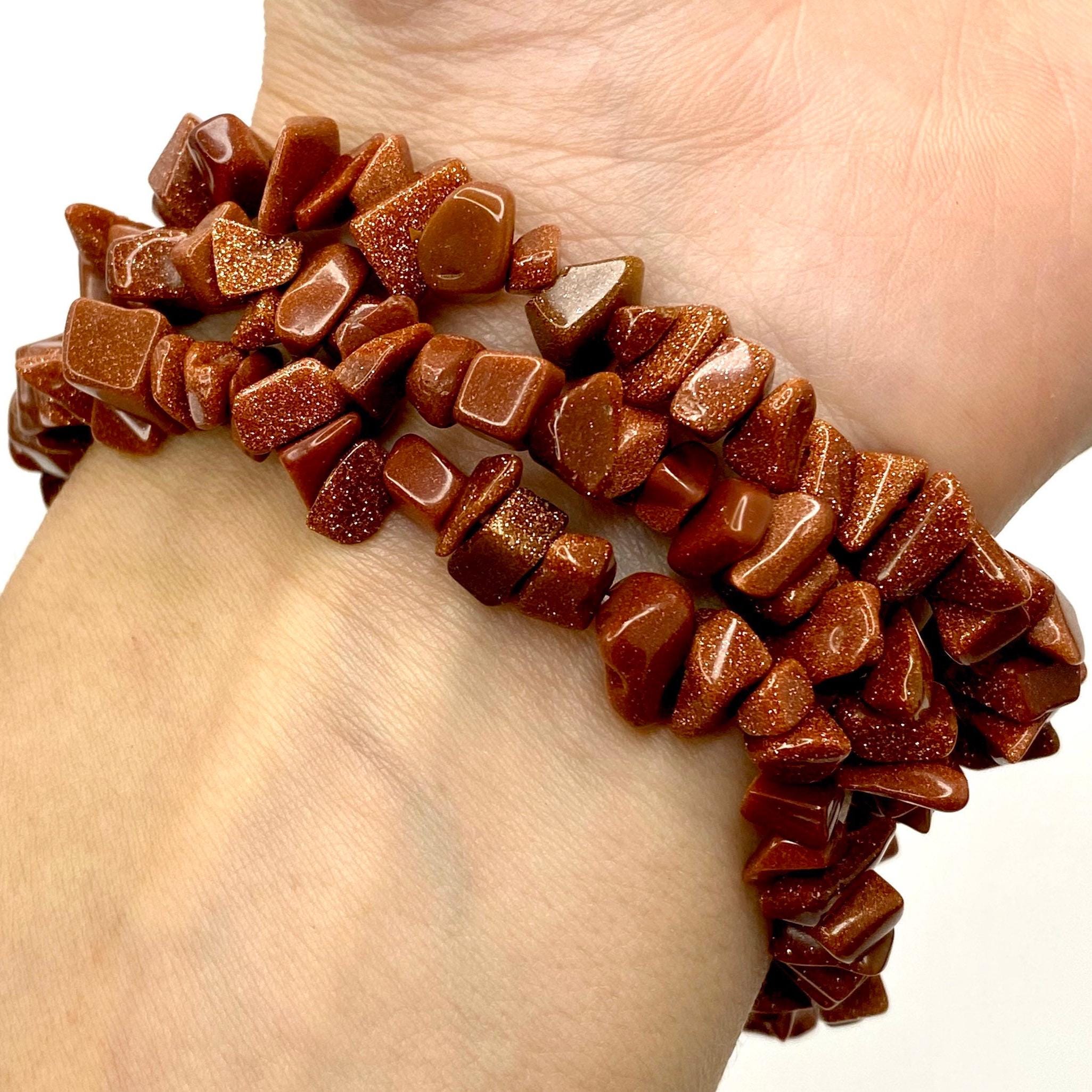 Red Goldstone Beaded Bracelet, Handmade Crystal Chips Stretch Bracelet
