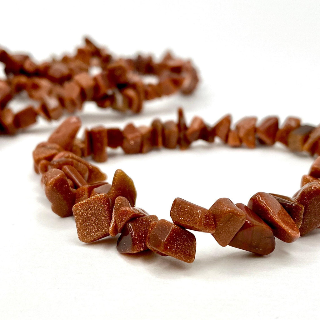 Red Goldstone Beaded Bracelet, Handmade Crystal Chips Stretch Bracelet