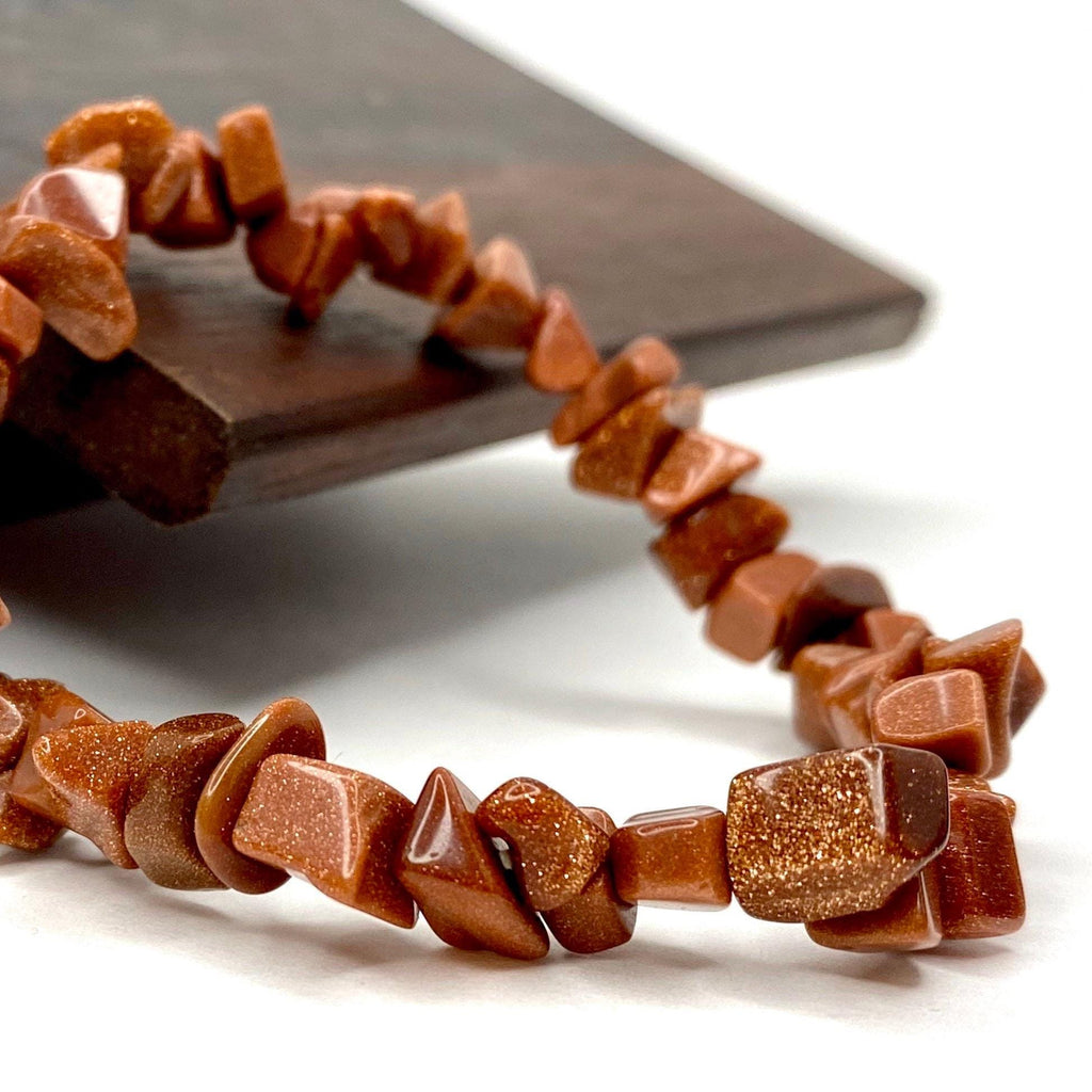Red Goldstone Beaded Bracelet, Handmade Crystal Chips Stretch Bracelet