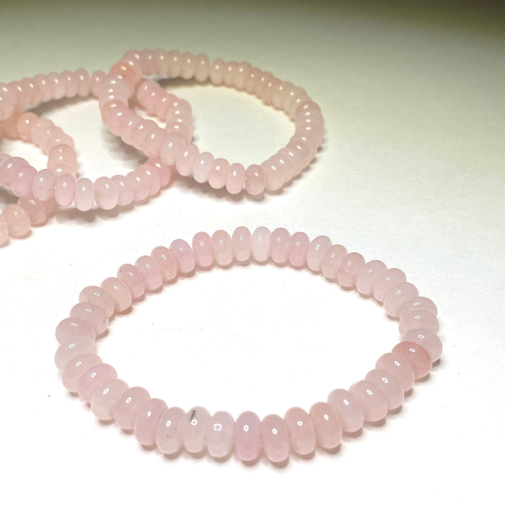 Rose Quartz Rondelle Bracelet: 6mm Gemstone Crystal Beaded Stretch Bracelet