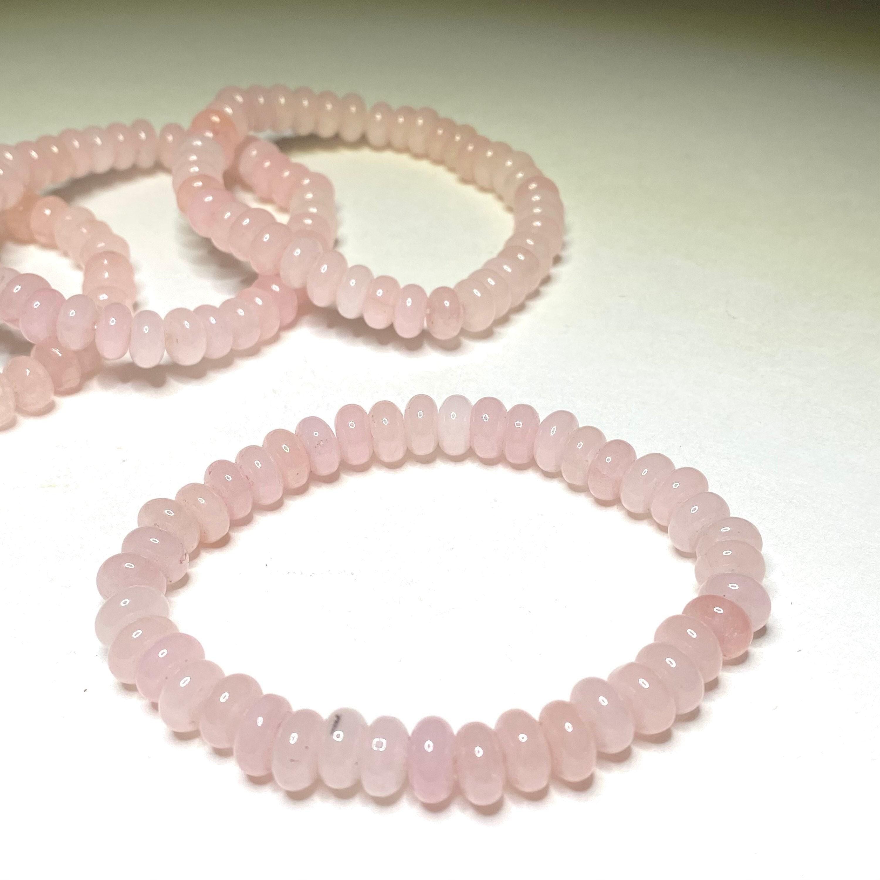 Rose Quartz Rondelle Bracelet: 6mm Gemstone Crystal Beaded Stretch Bracelet