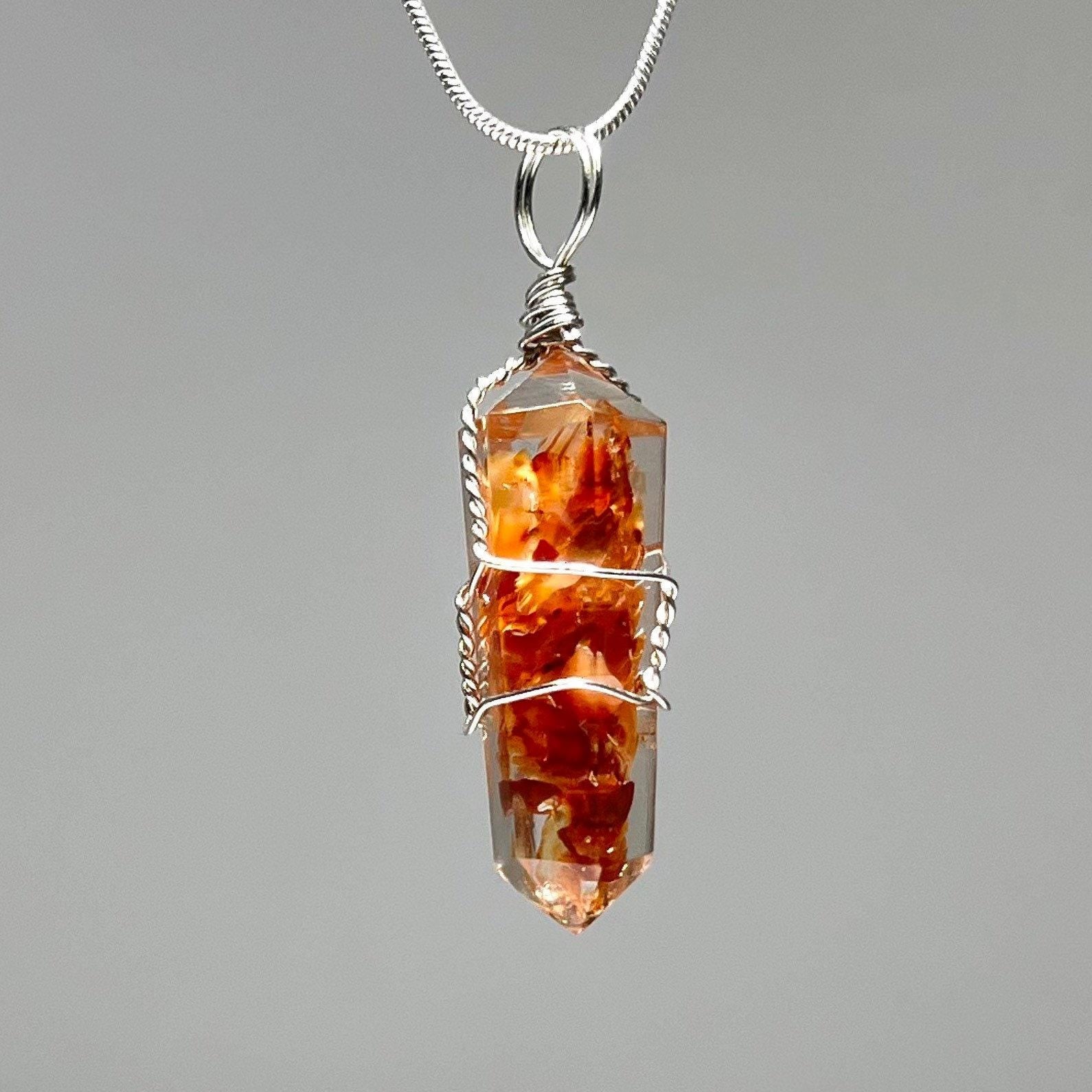 Carnelian in Orgonite Wire Wrapped Pendant Necklace