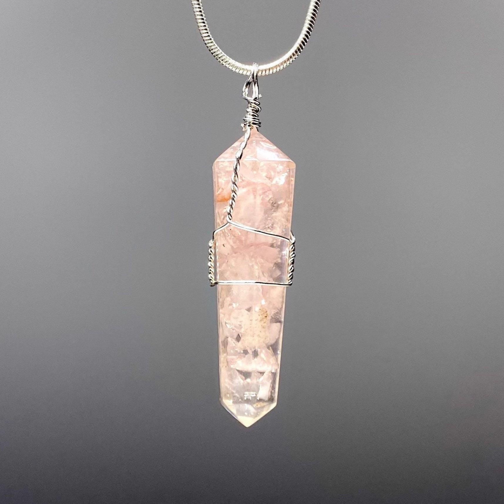 Rose Quartz in Orgonite Wire Wrapped Pendant Necklace