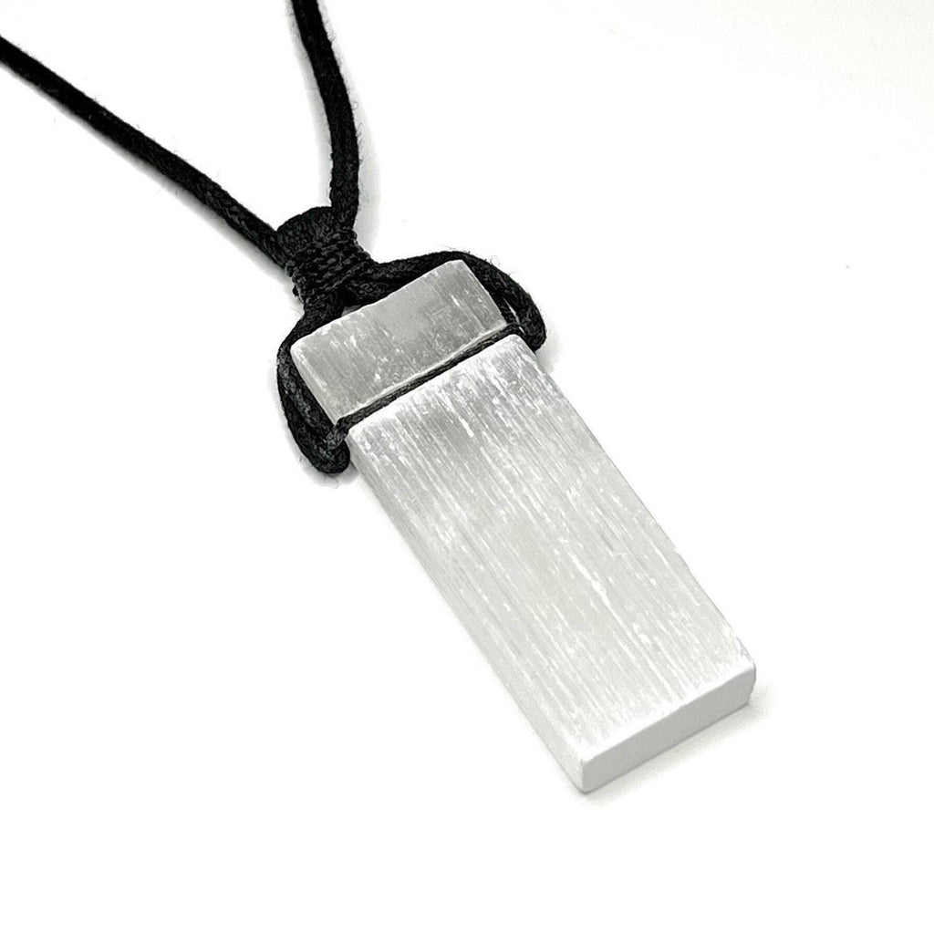 Selenite Crystal Pendant Necklace: Cleansing Gemstone on Black Cord