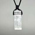 Selenite Crystal Pendant Necklace: Cleansing Gemstone on Black Cord