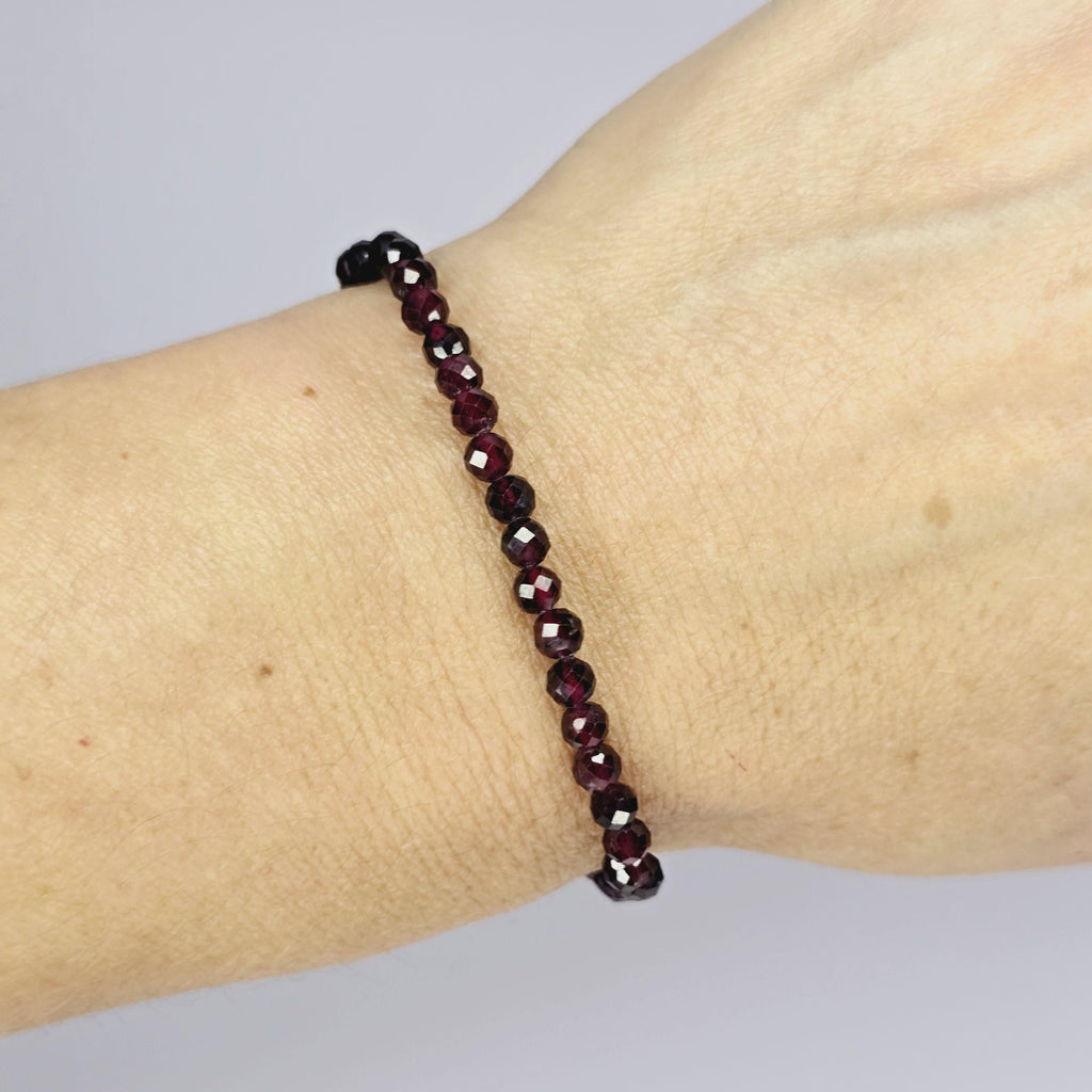 Garnet Crystal Beaded Bracelet: 4mm Faceted Beads