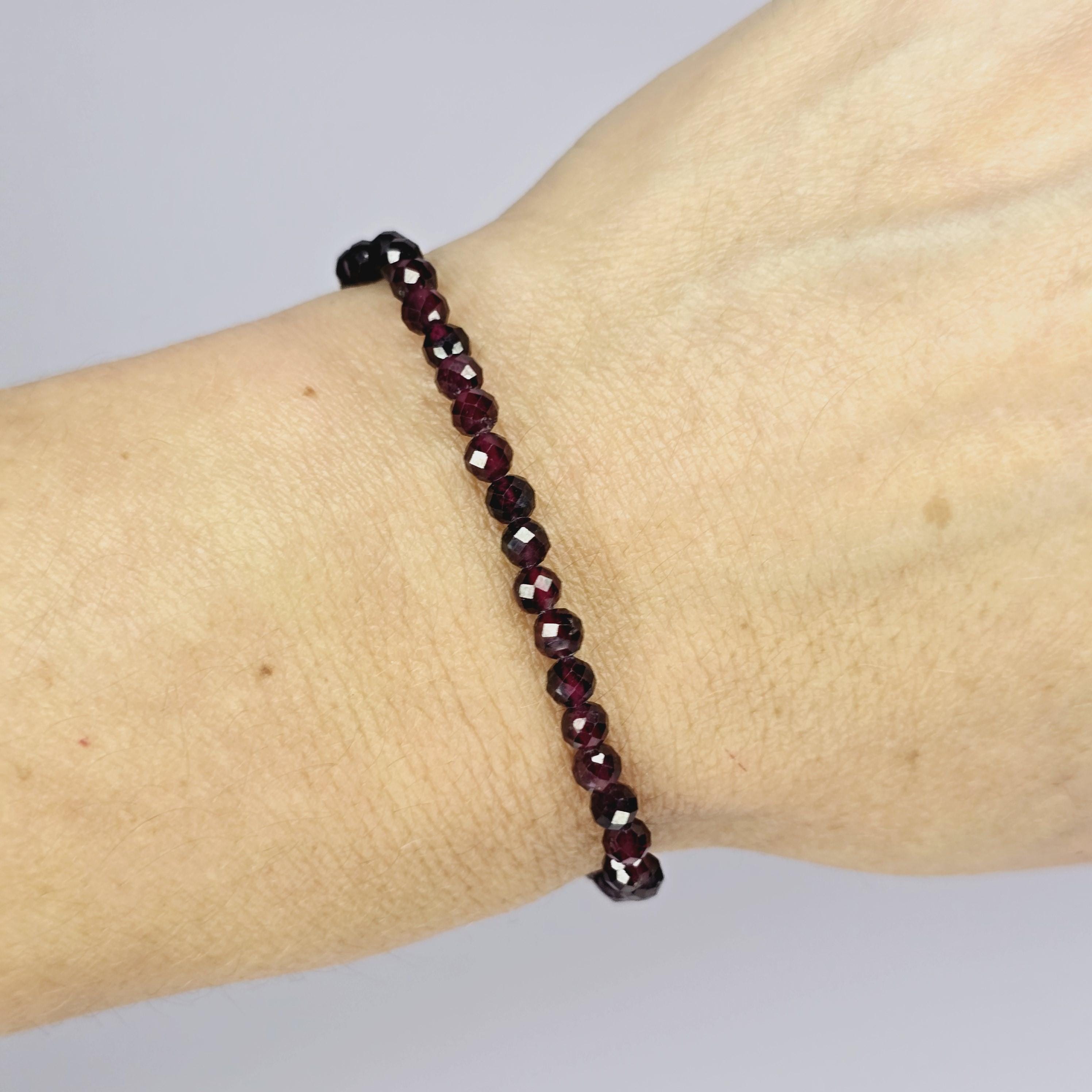 Garnet Crystal Beaded Bracelet: 4mm Faceted Beads