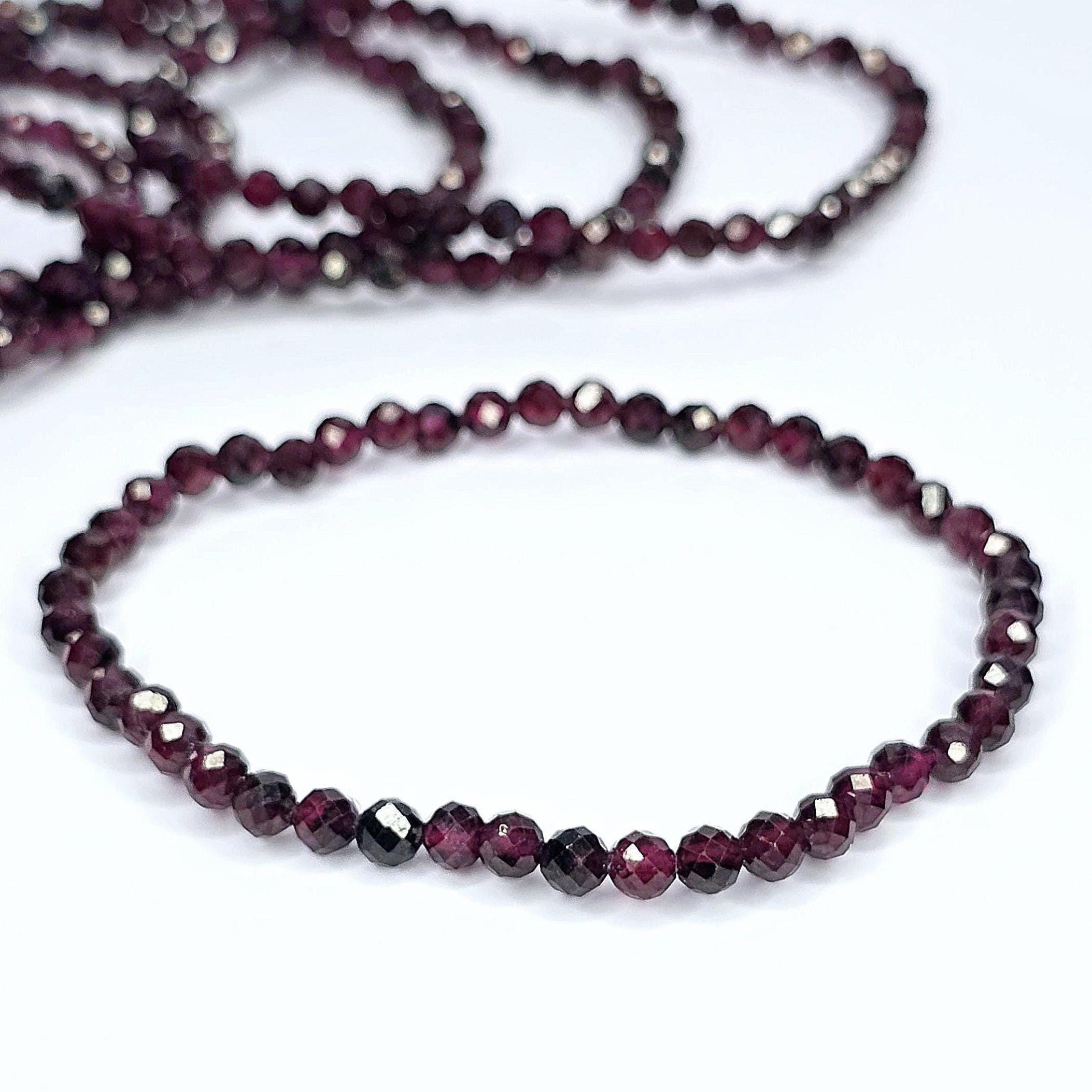 Garnet Crystal Beaded Bracelet: 4mm Faceted Beads