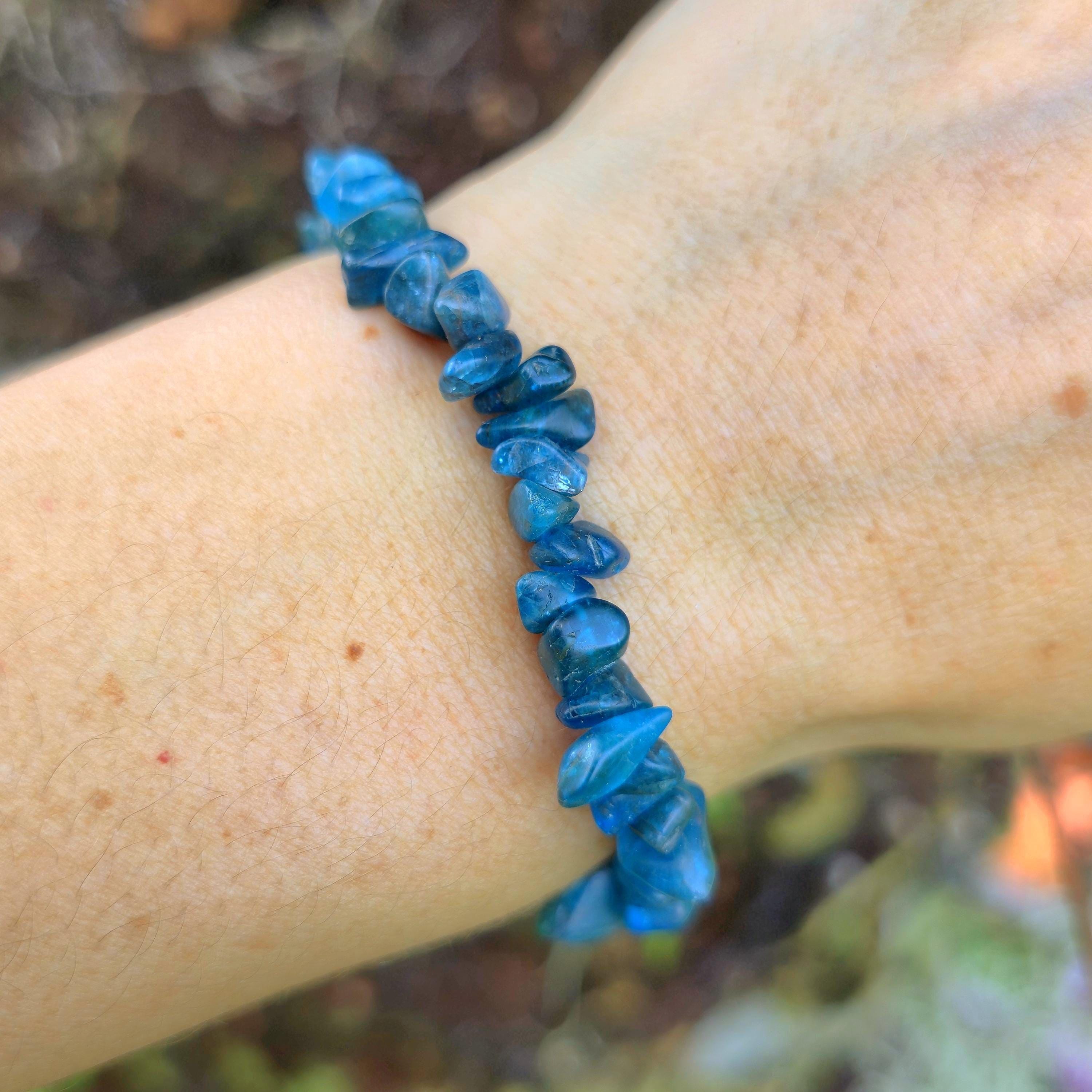 Blue Apatite Beaded Bracelet, Gemstone Crystal Chips Stretch Bracelet