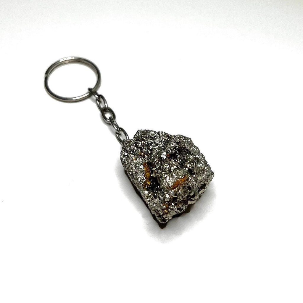 Natural Pyrite Crystal Keychain - Raw Gemstone Charm