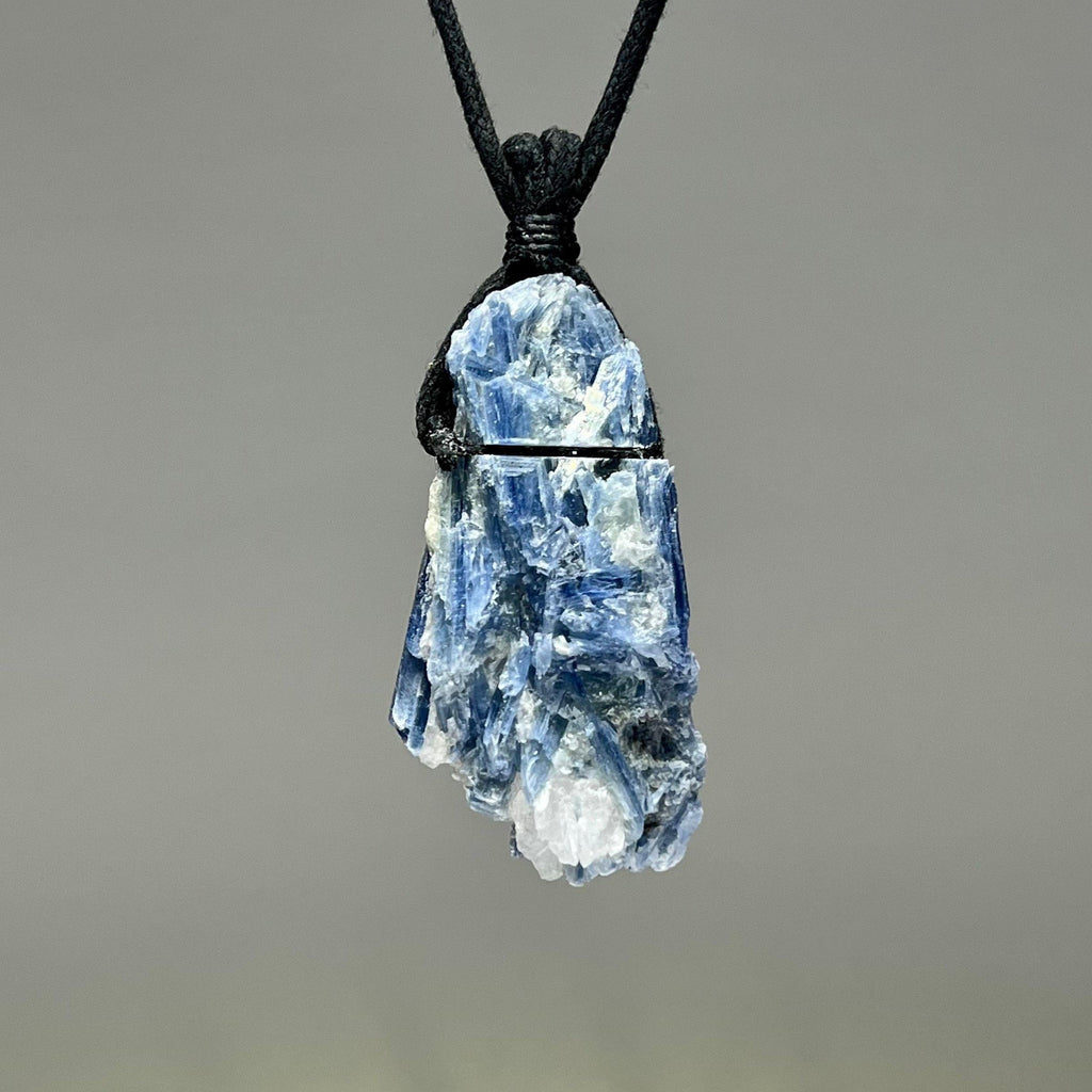 Blue Kyanite Crystal Pendant Necklace: Handmade Gemstone Cord Necklace