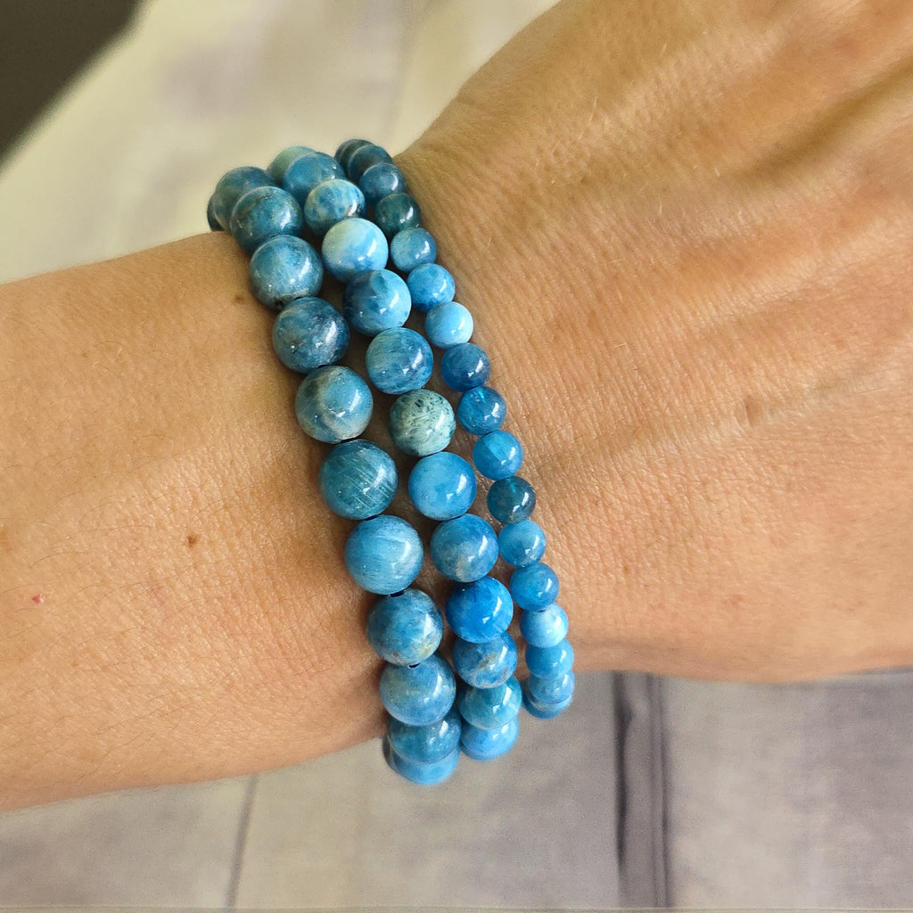 Blue Apatite Crystal Bracelet, 4mm, 6mm Handmade Gemstone Beaded Bracelet