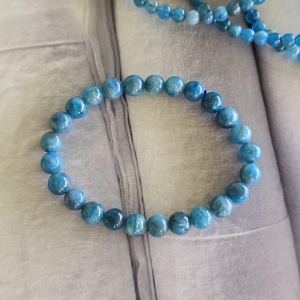 Blue Apatite Crystal Bracelet, 4mm, 6mm Handmade Gemstone Beaded Bracelet