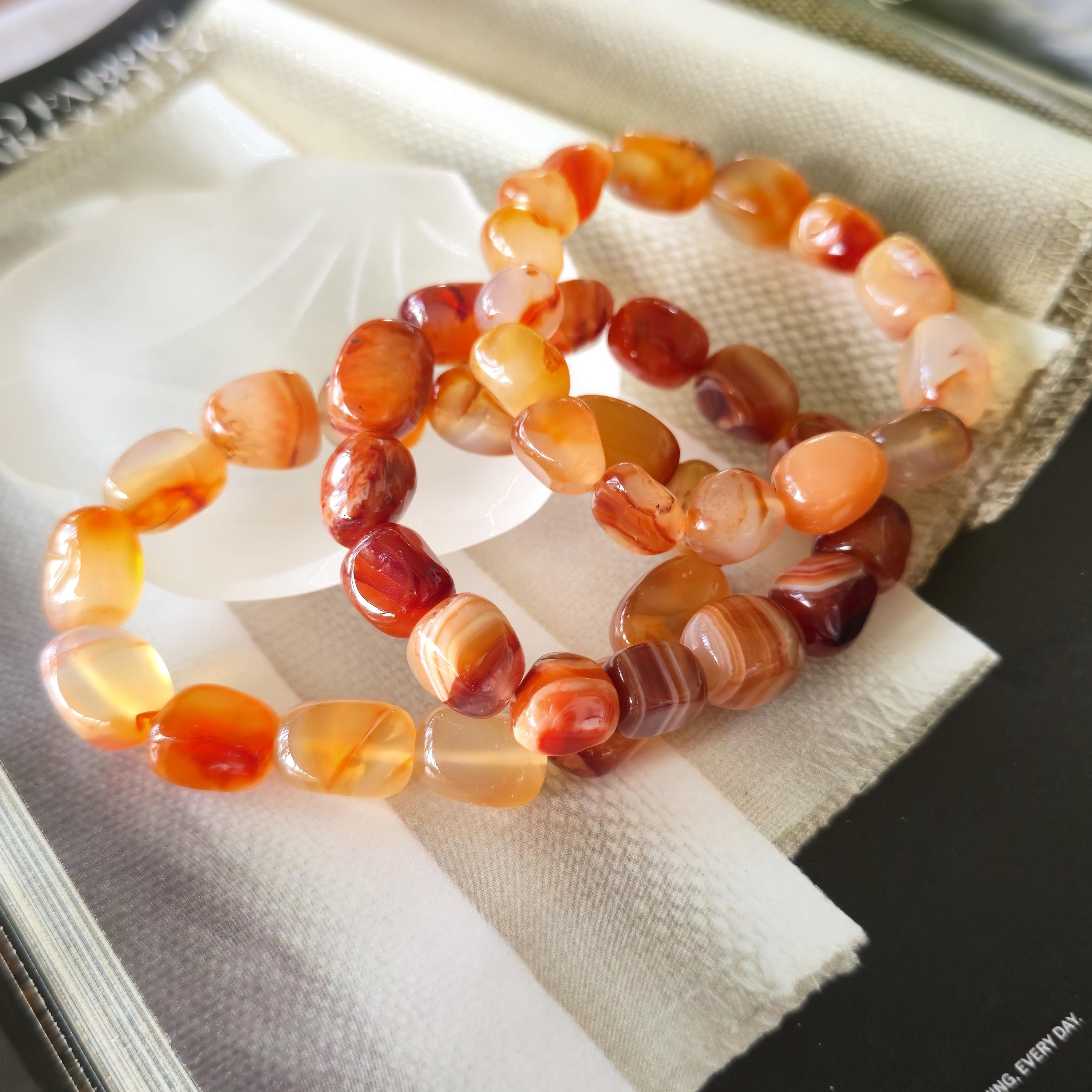 Carnelian Crystal Bracelet - 12mm Jelly Bean Gemstone Beaded Bracelet