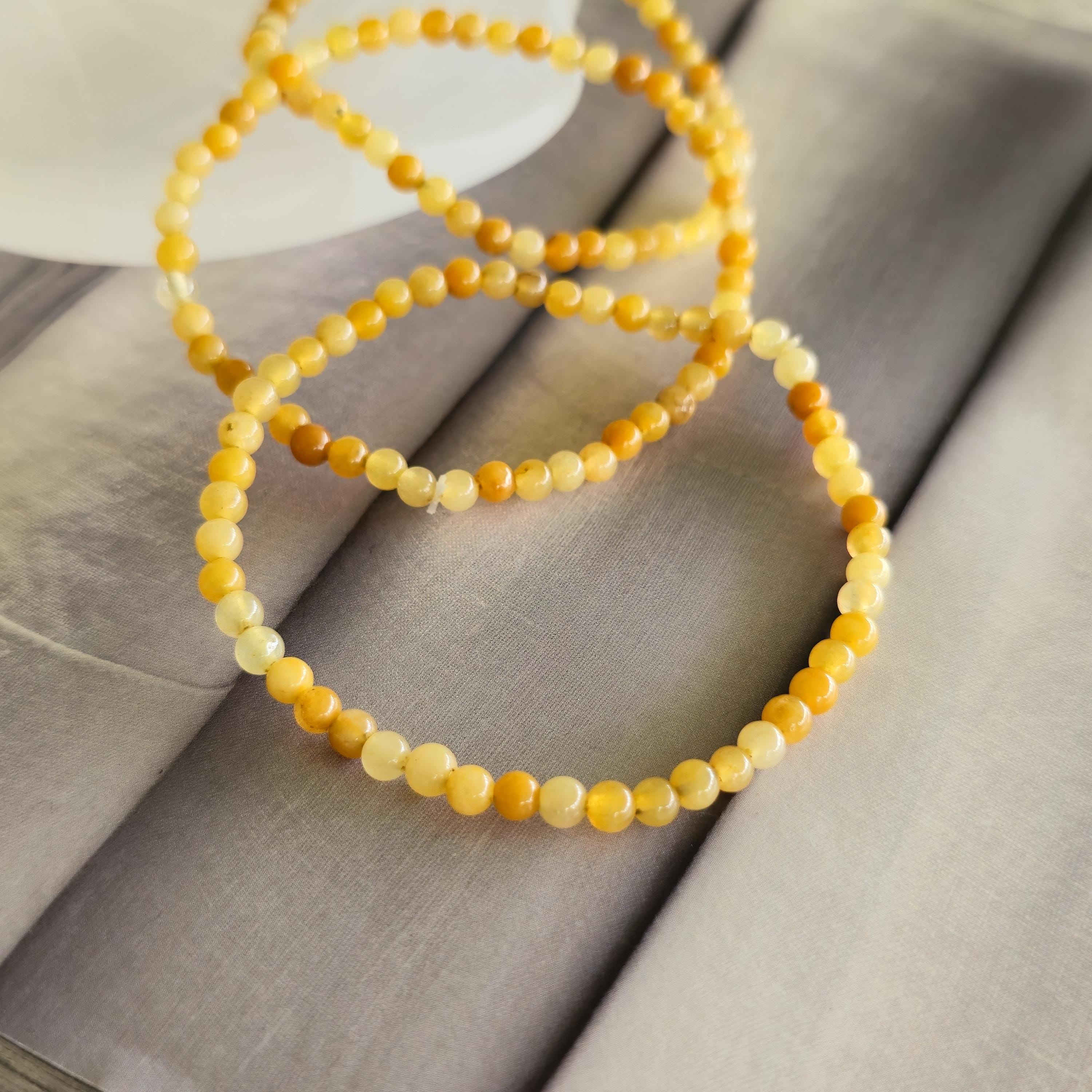 Yellow Aventurine Crystal Bracelet, 4mm Gemstone Beaded Bracelet