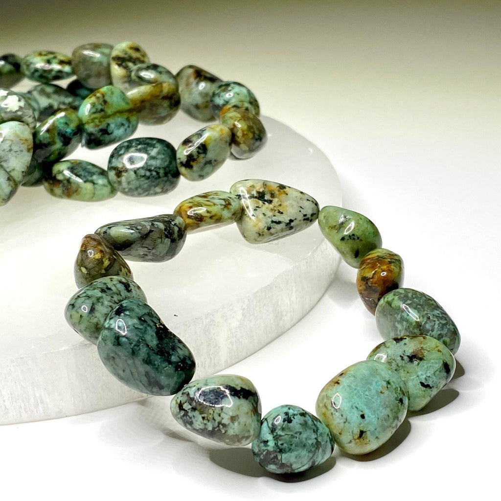African Turquoise Crystal Bracelet, 8mm Gemstone Beaded Bracelet