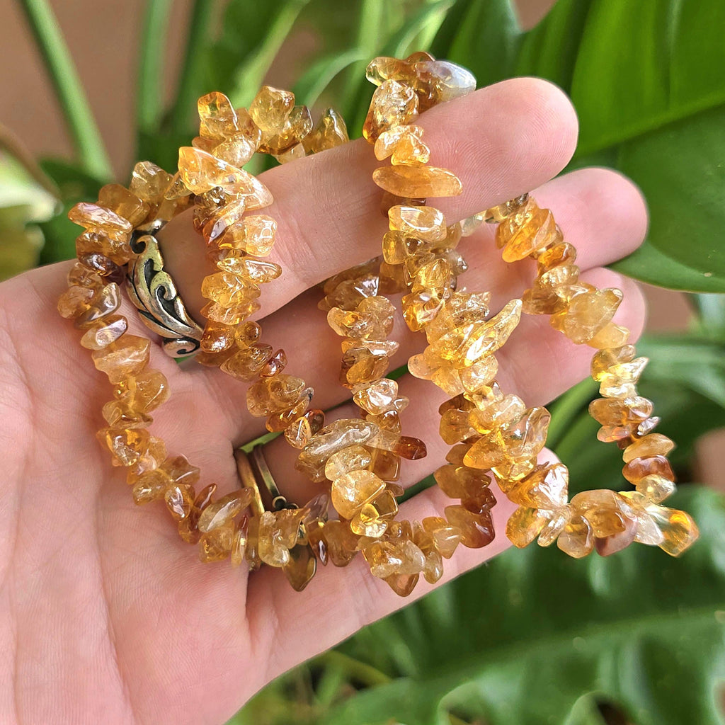 Golden Citrine Beaded Bracelet: Handmade Gemstone Chips Stretch Bracelet
