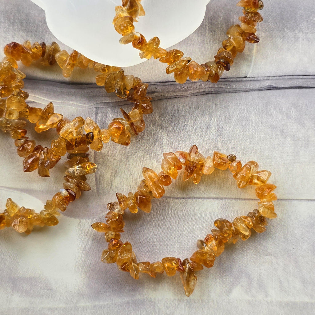 Golden Citrine Beaded Bracelet: Handmade Gemstone Chips Stretch Bracelet