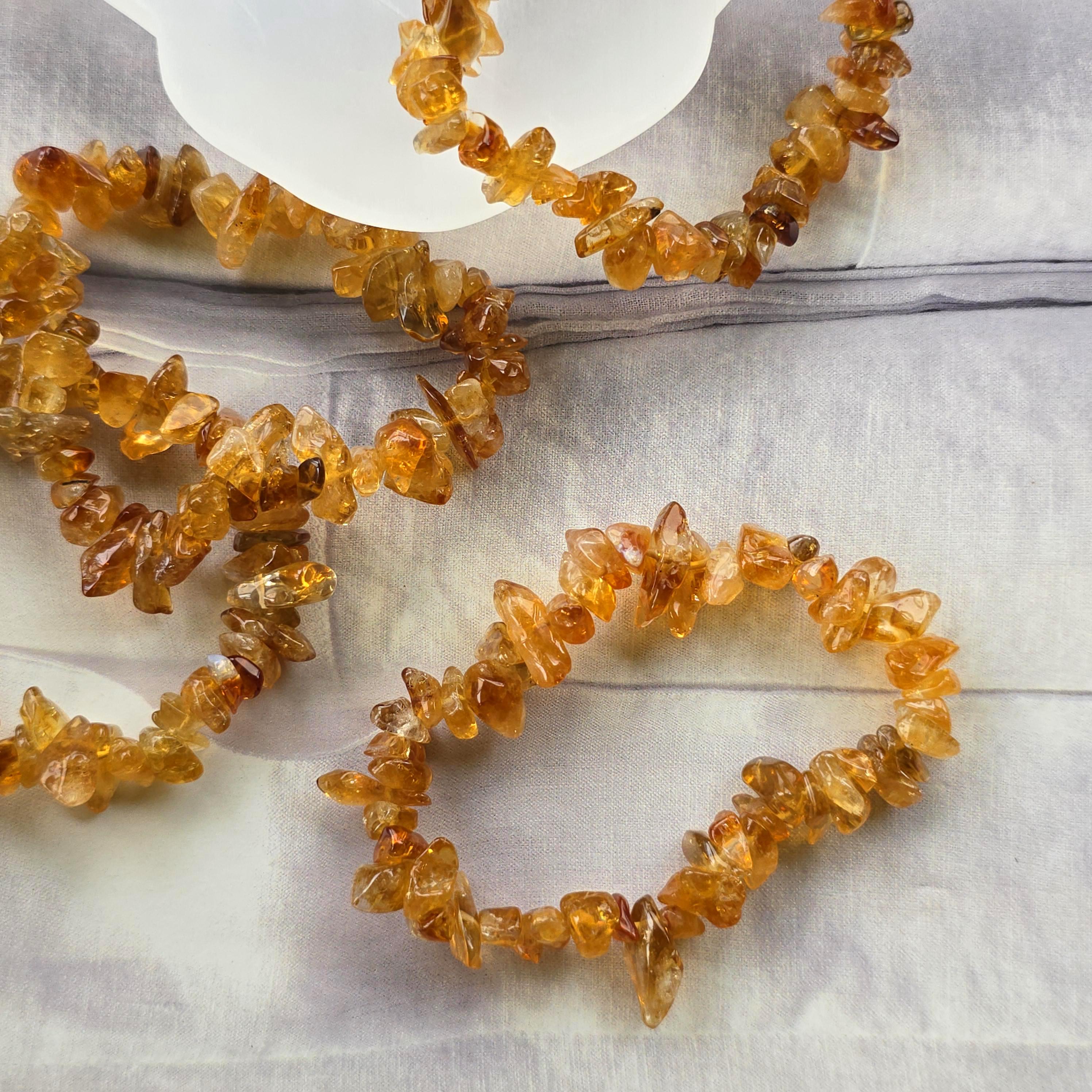 Golden Citrine Beaded Bracelet: Handmade Gemstone Chips Stretch Bracelet