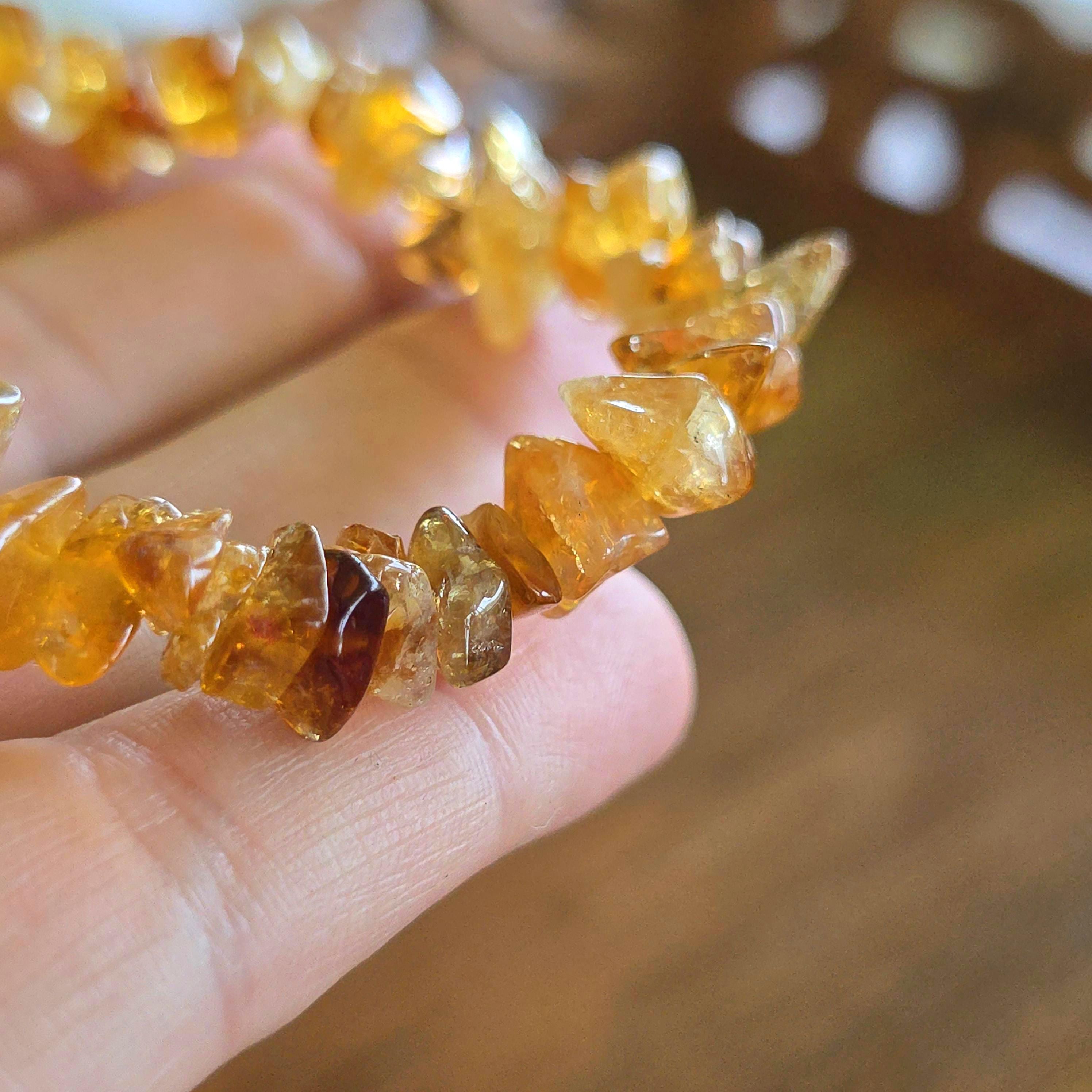 Golden Citrine Beaded Bracelet: Handmade Gemstone Chips Stretch Bracelet