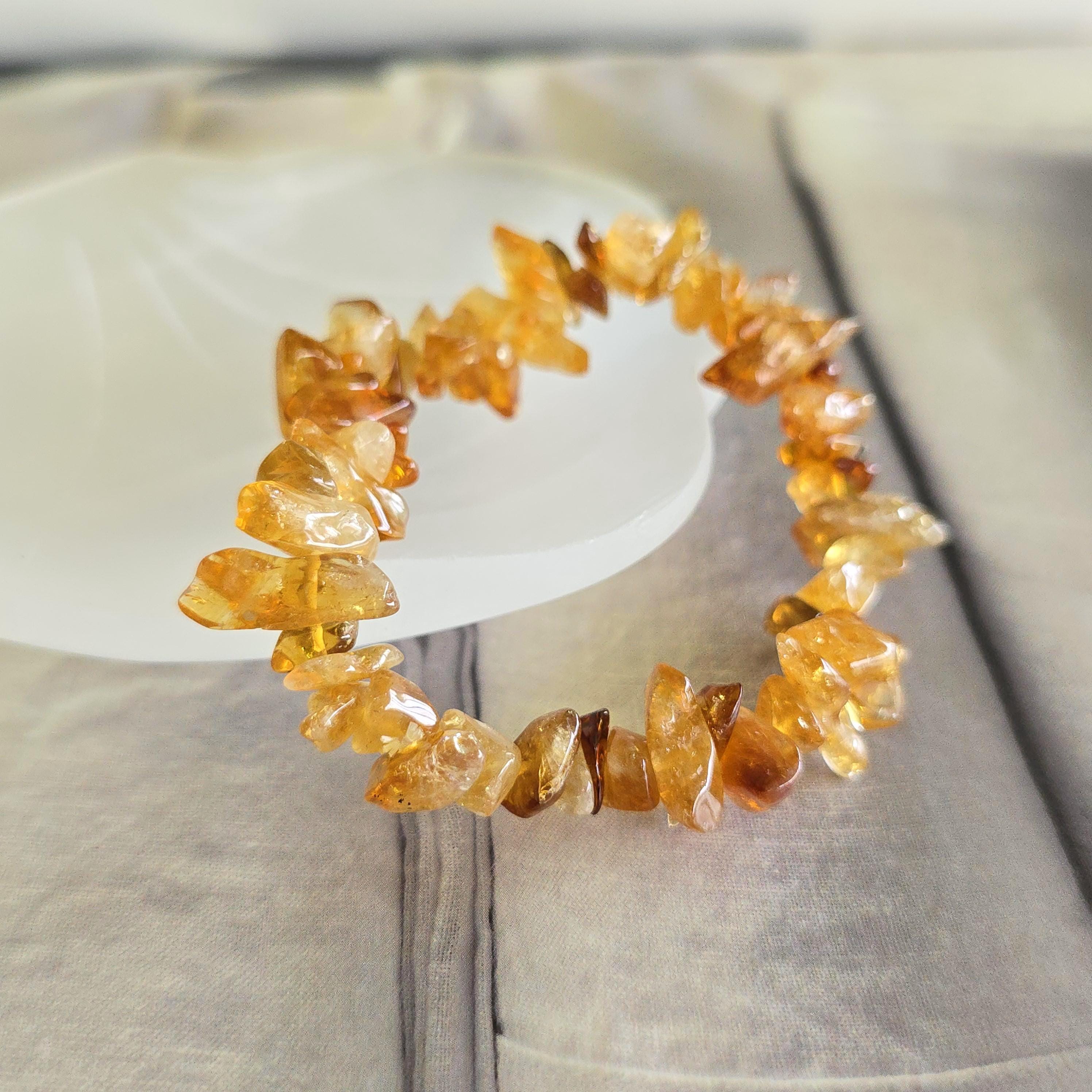 Golden Citrine Beaded Bracelet: Handmade Gemstone Chips Stretch Bracelet