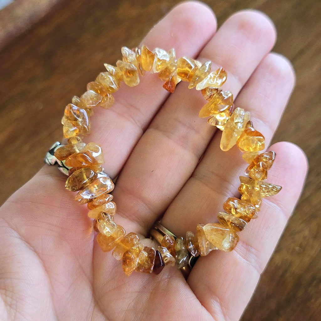 Golden Citrine Beaded Bracelet: Handmade Gemstone Chips Stretch Bracelet